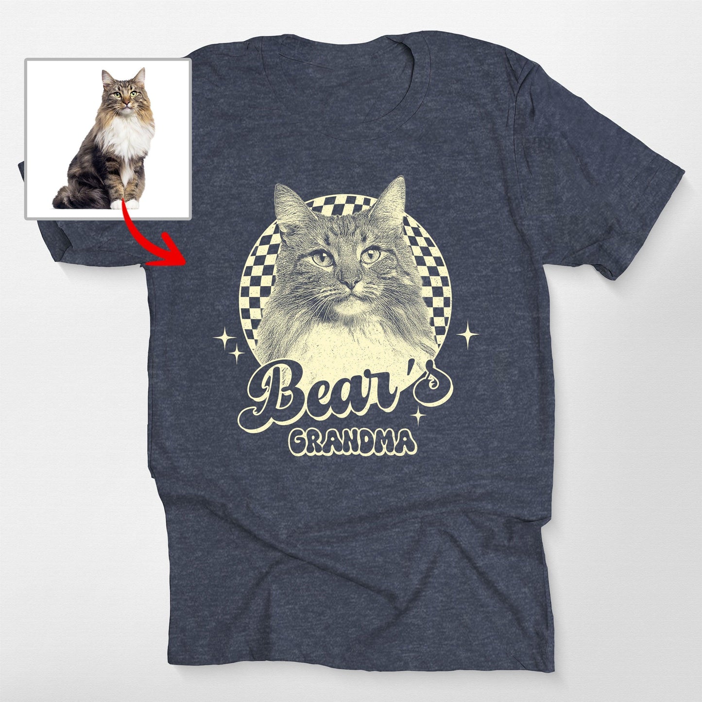 Custom Dogface with Groovy Checkered Style T-Shirt, custom pet portrait gift for pet lovers (view 5)