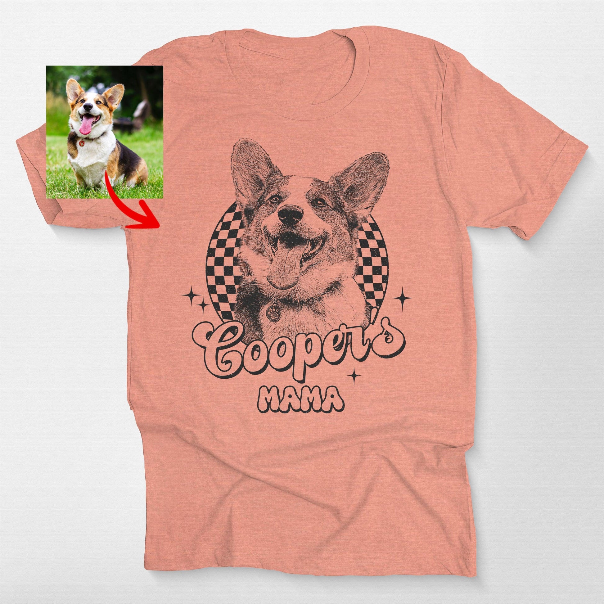 Custom Dogface with Groovy Checkered Style T-Shirt, custom pet portrait gift for pet lovers (view 7)