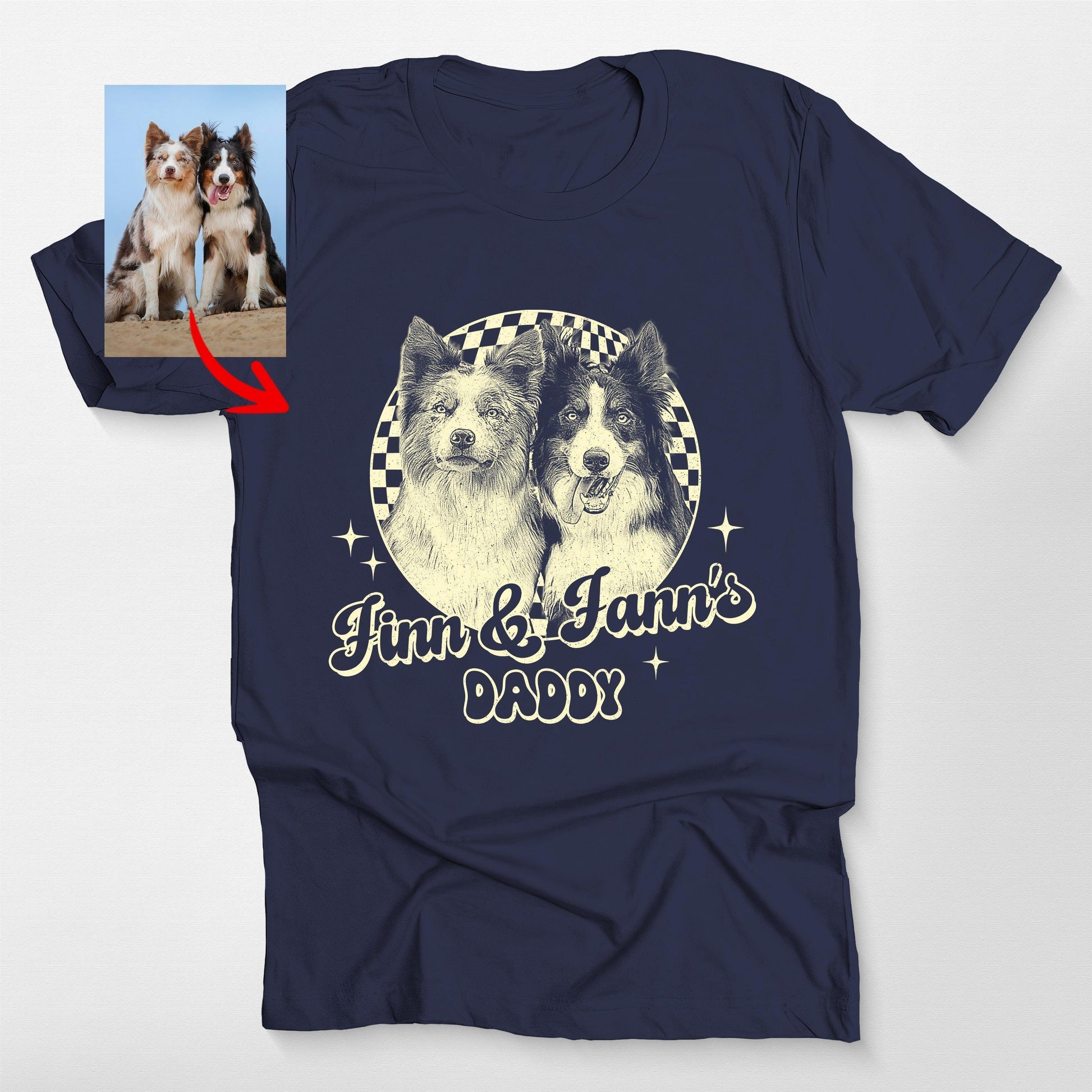Custom Dogface with Groovy Checkered Style T-Shirt, custom pet portrait gift for pet lovers (view 11)