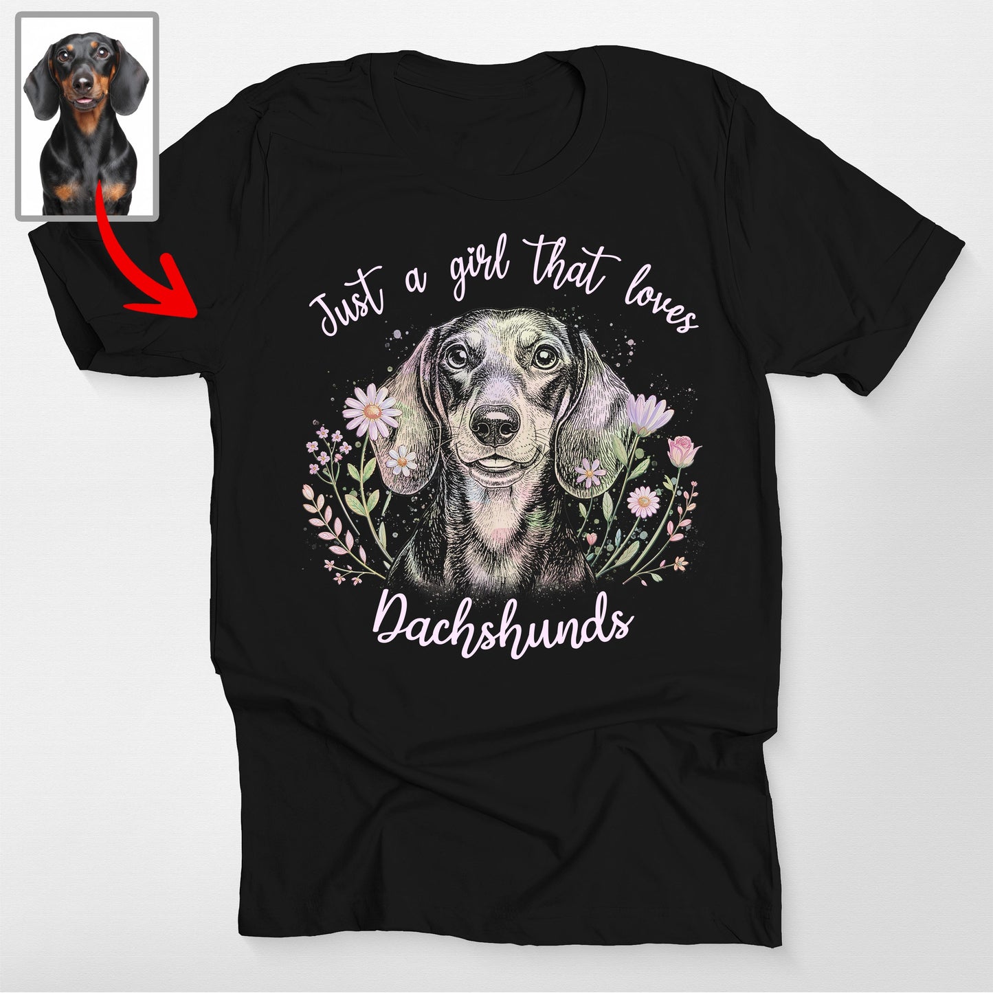 Custom Flora Bella Canvas Shirt for Dog Lady, custom pet portrait gift for pet lovers