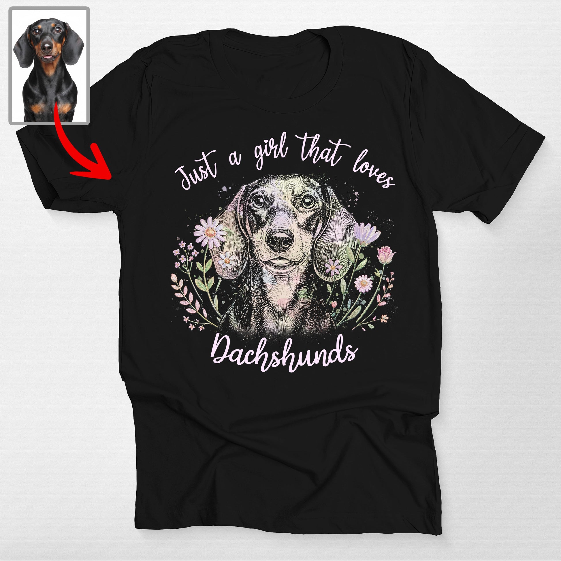 Custom Flora Bella Canvas Shirt for Dog Lady, custom pet portrait gift for pet lovers