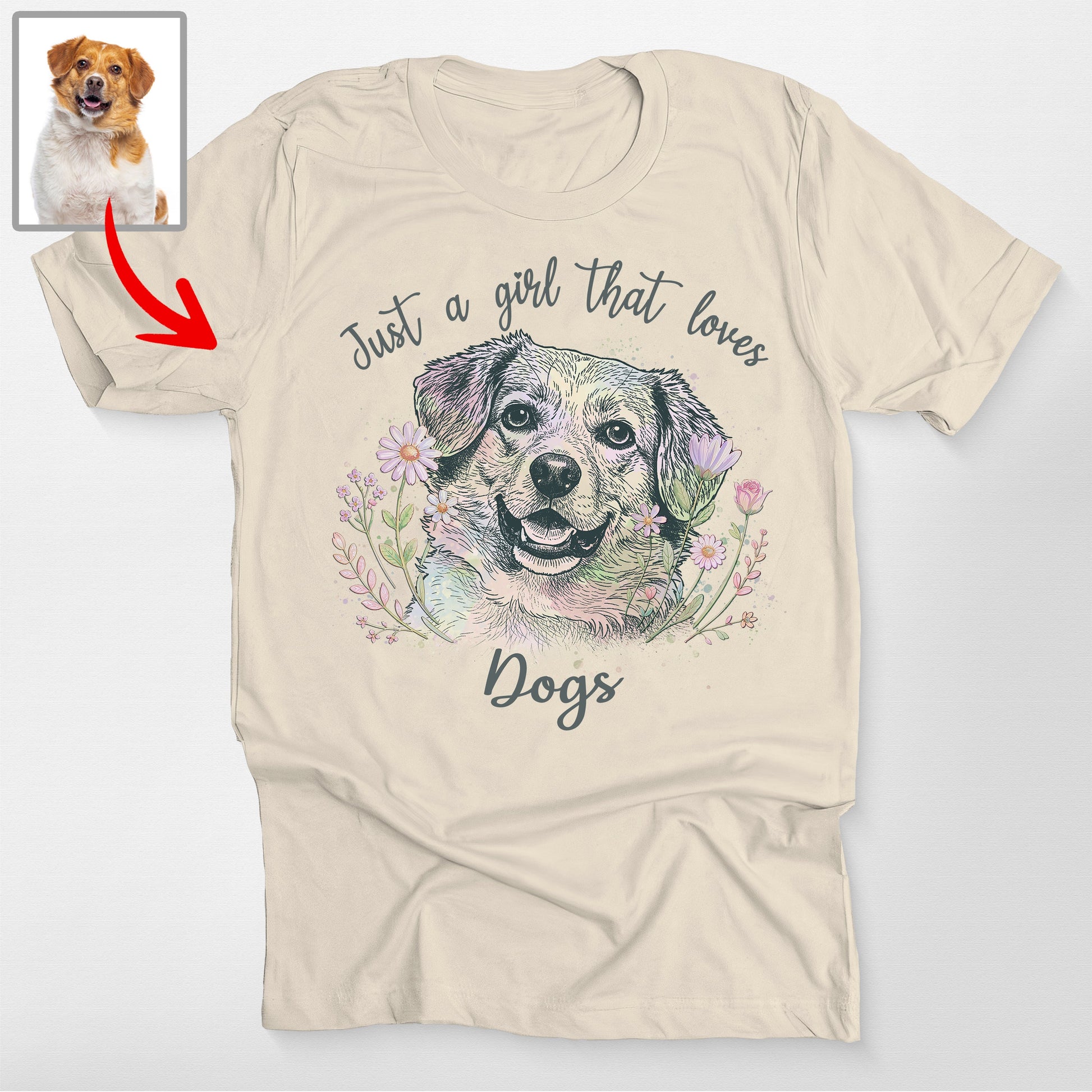 Custom Flora Bella Canvas Shirt for Dog Lady, custom pet portrait gift for pet lovers (view 3)