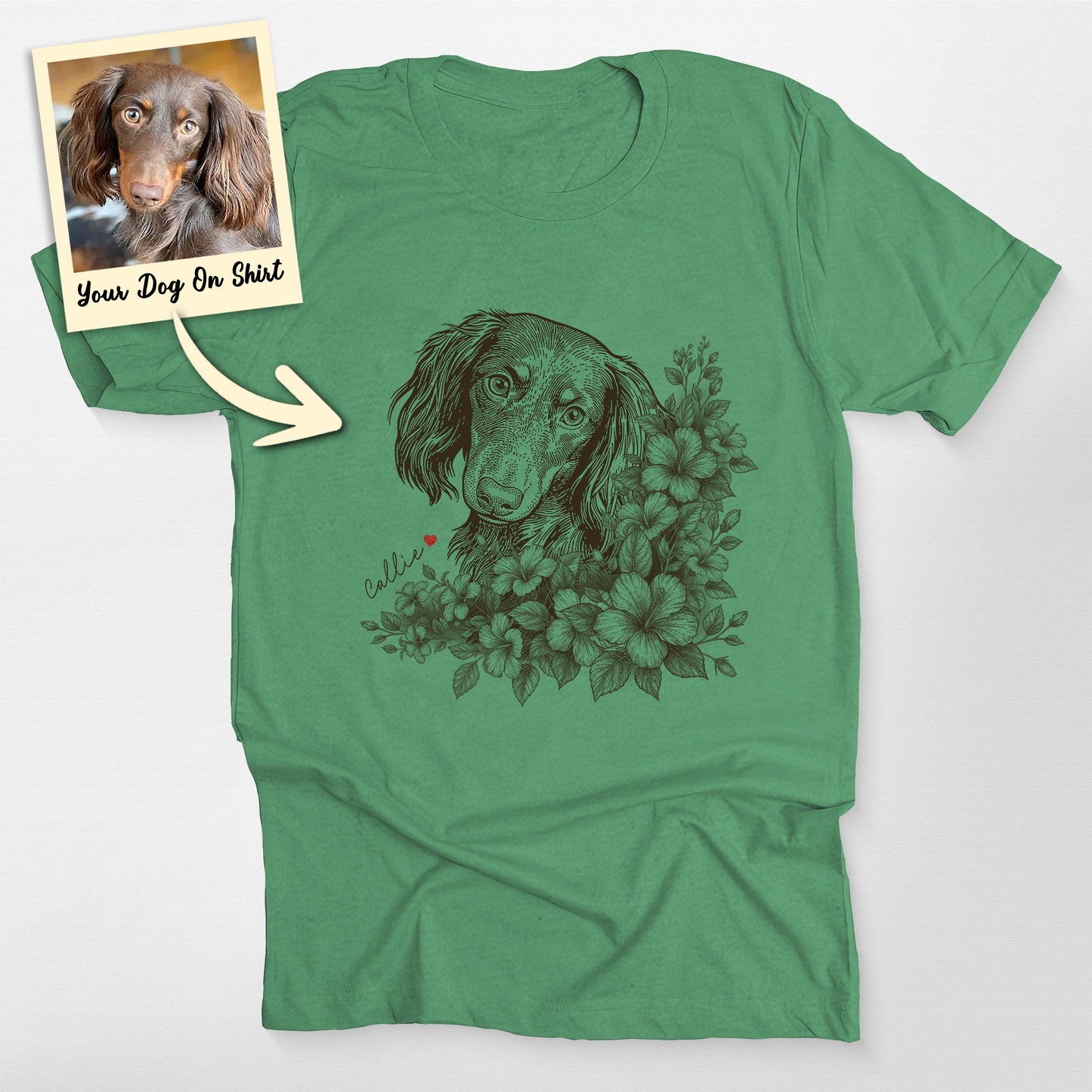 Custom Flower Weiner Dog Shirt, custom pet portrait gift for pet lovers (view 3)