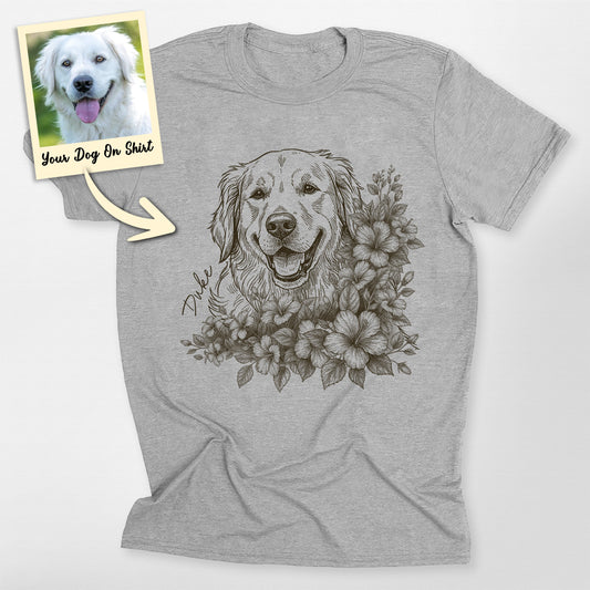 Custom Golden Retriever Shirt Floral Portrait