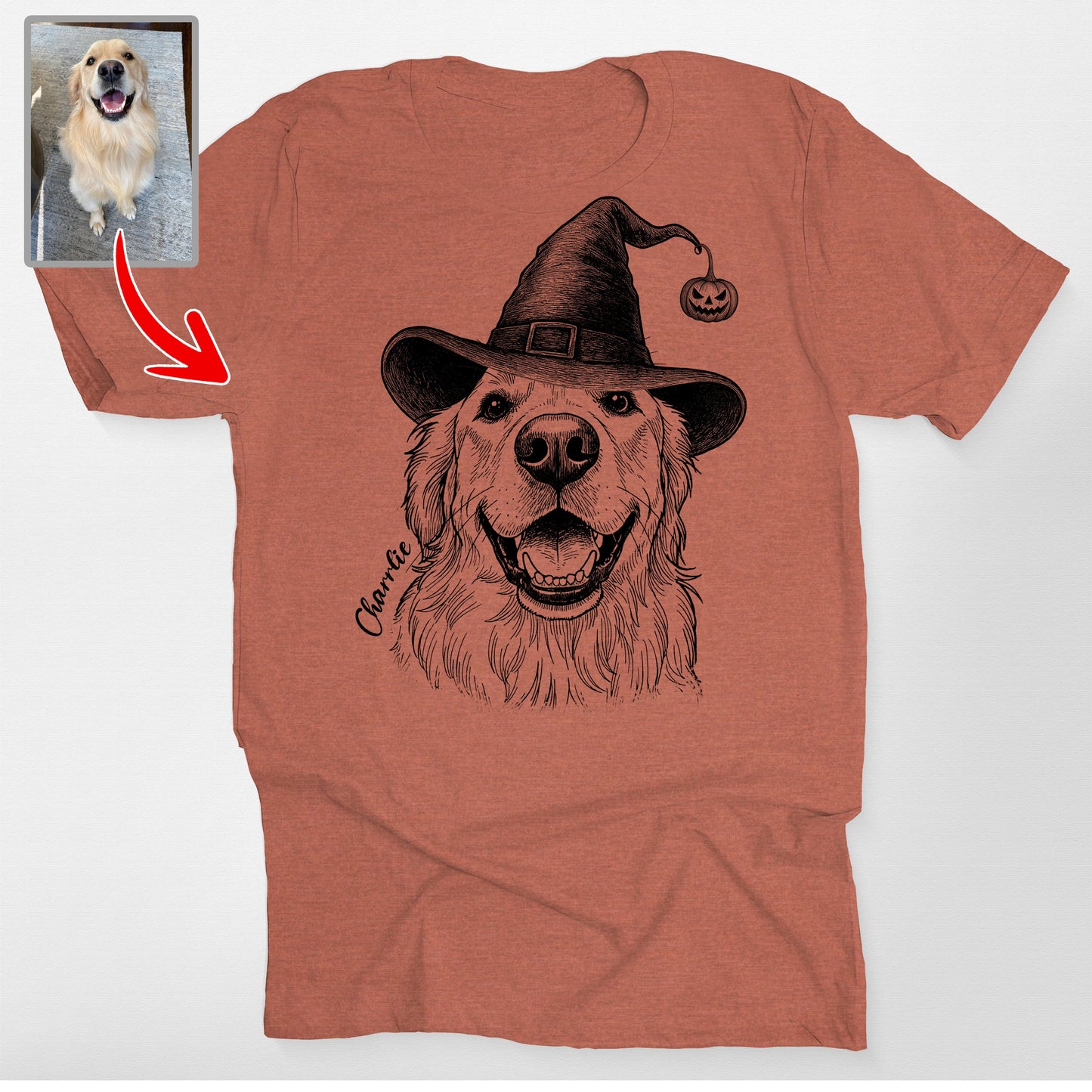 Custom Halloween Dog Bella Canvas T-Shirt Gift, custom pet portrait gift for pet lovers (view 4)