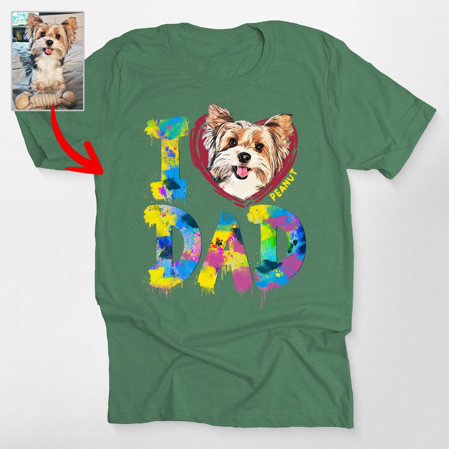 Custom I Love Dad Dog Shirt Bella Canvas Tee, custom pet portrait gift for pet lovers (view 4)