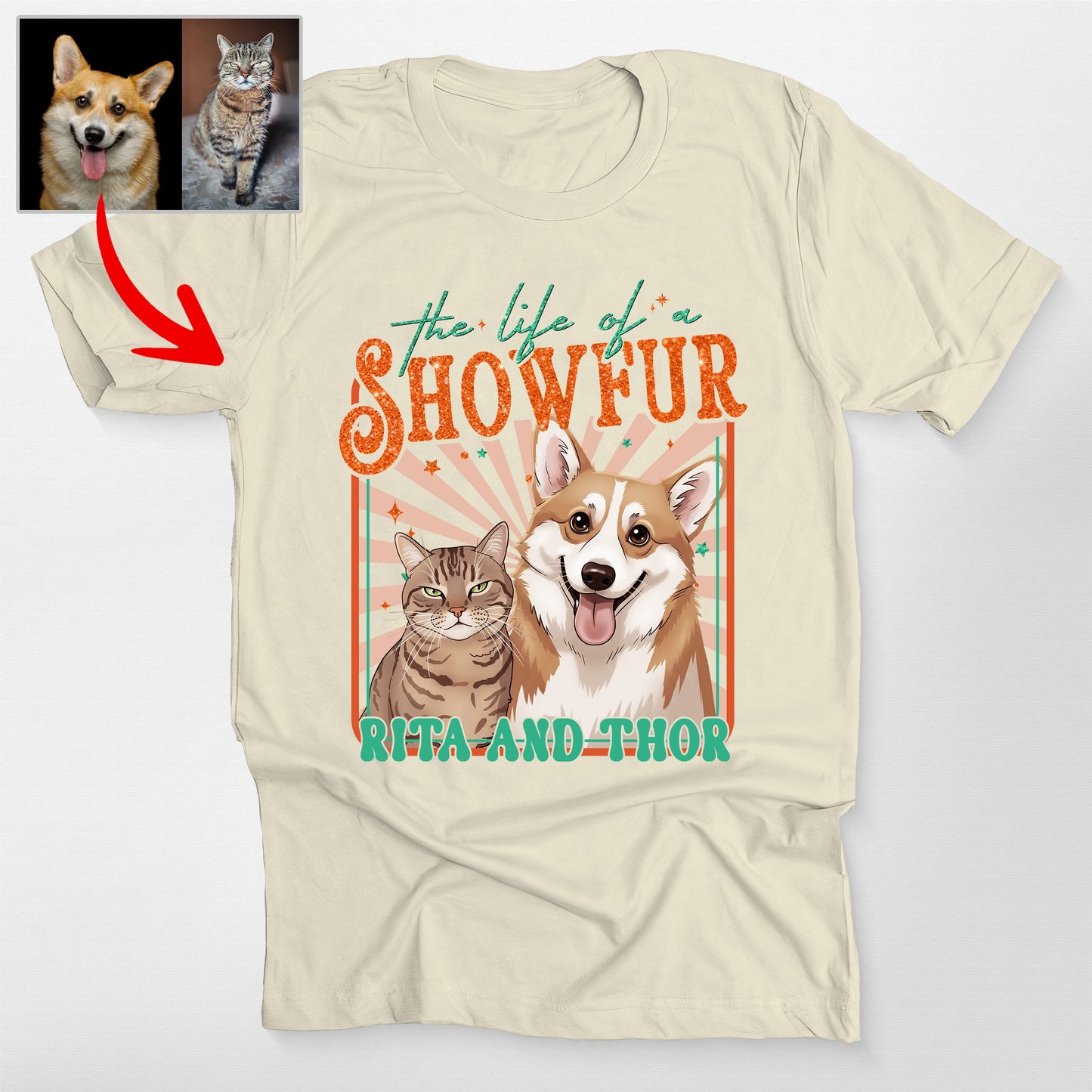 Custom Life of a Showdog Bella Canvas T-Shirt, custom pet portrait gift for pet lovers (view 3)