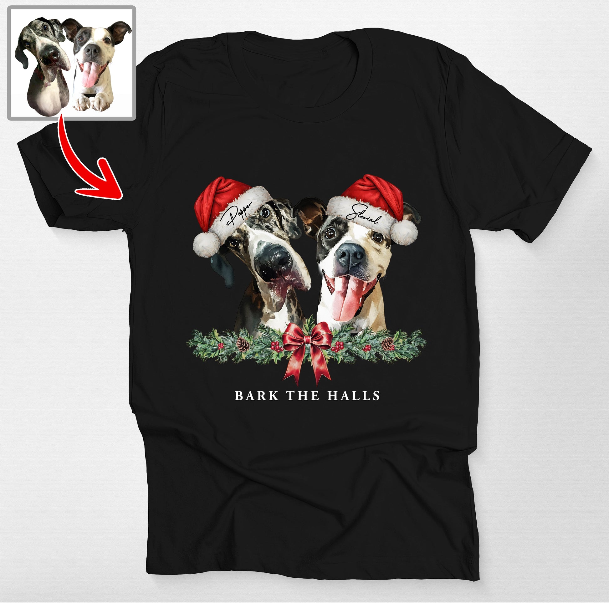 Custom Merry Christmas Pet Bella Canvas T-Shirt, custom pet portrait gift for pet lovers (view 2)