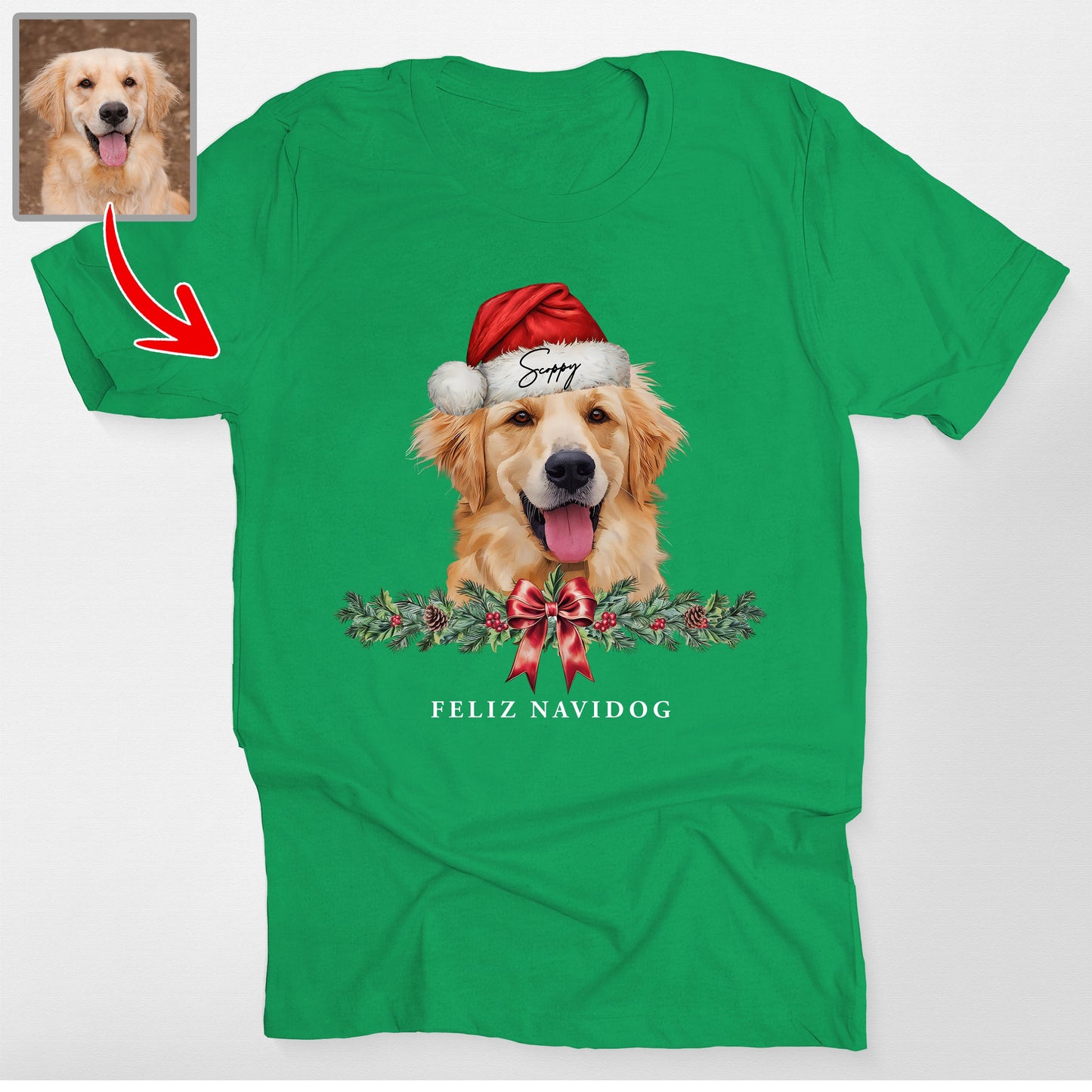 Custom Merry Christmas Pet Bella Canvas T-Shirt, custom pet portrait gift for pet lovers (view 3)