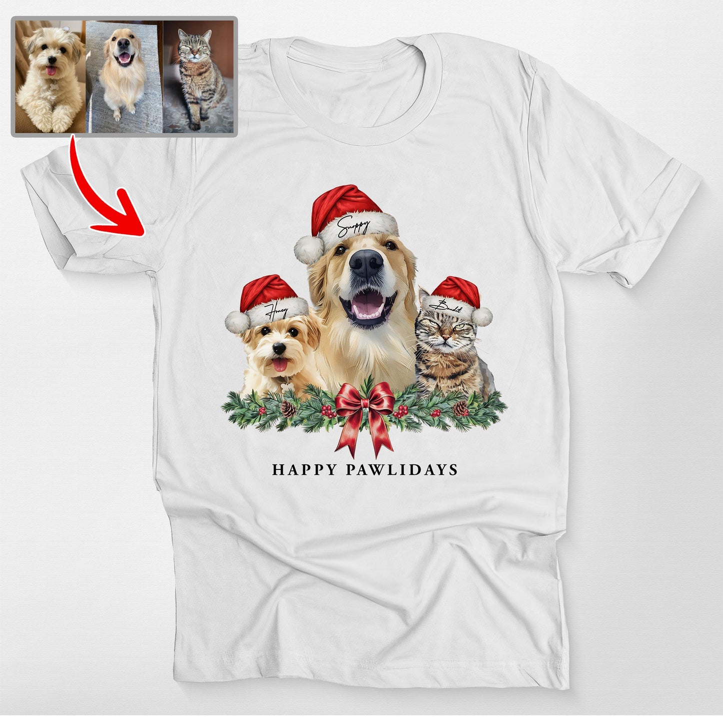 Custom Merry Christmas Pet Bella Canvas T-Shirt, custom pet portrait gift for pet lovers (view 5)
