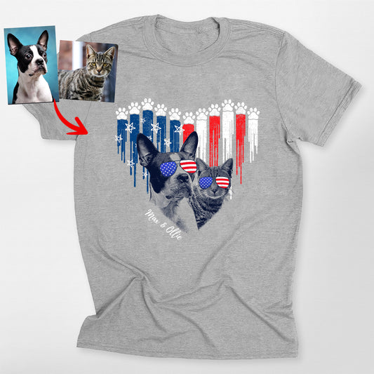 Custom Patriotic Dog Shirt with Heart Design B, custom pet portrait gift for pet lovers