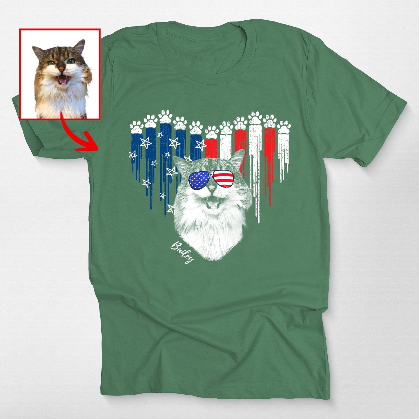 Custom Patriotic Dog Shirt with Heart Design B, custom pet portrait gift for pet lovers (view 5)