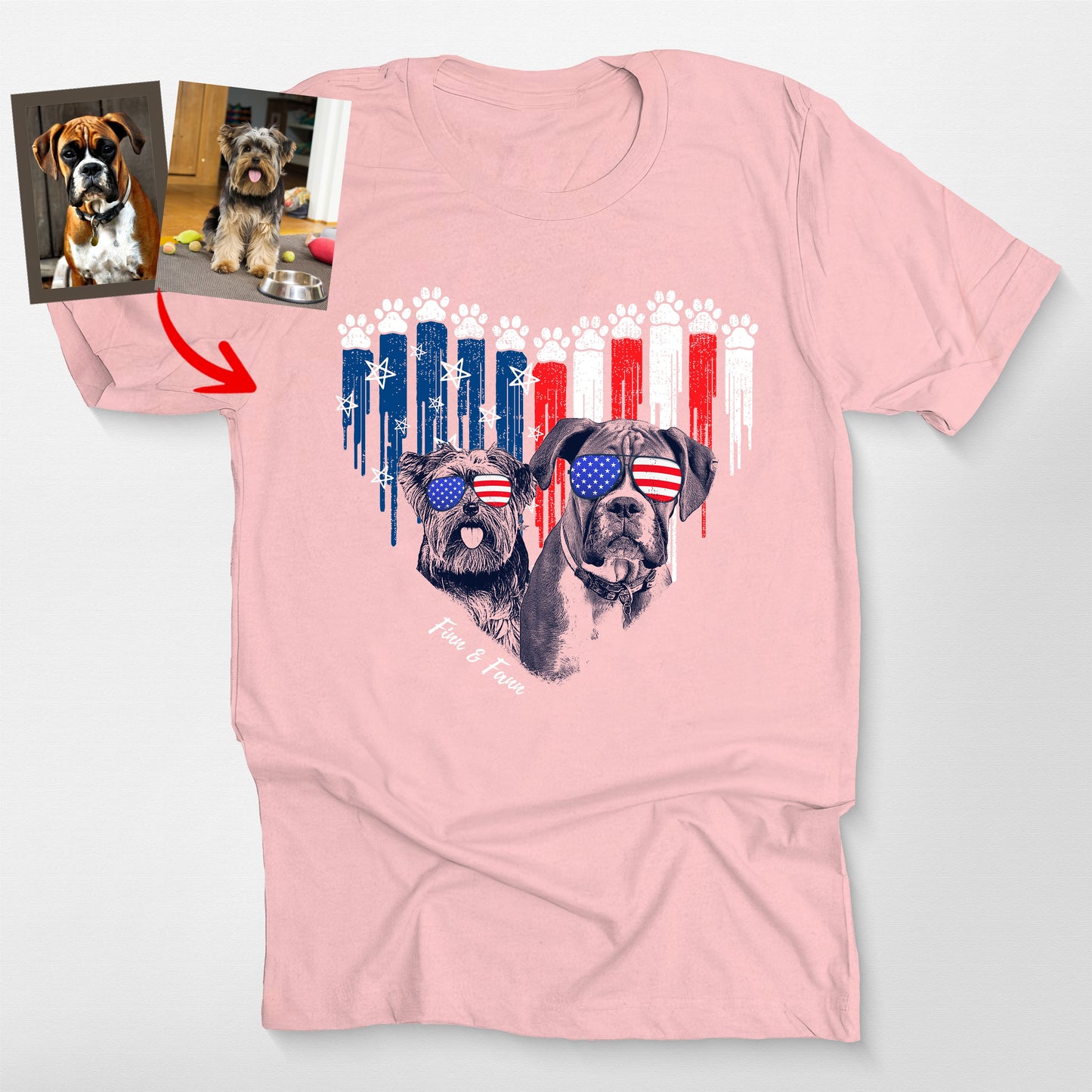 Custom Patriotic Dog Shirt with Heart Design B, custom pet portrait gift for pet lovers (view 7)