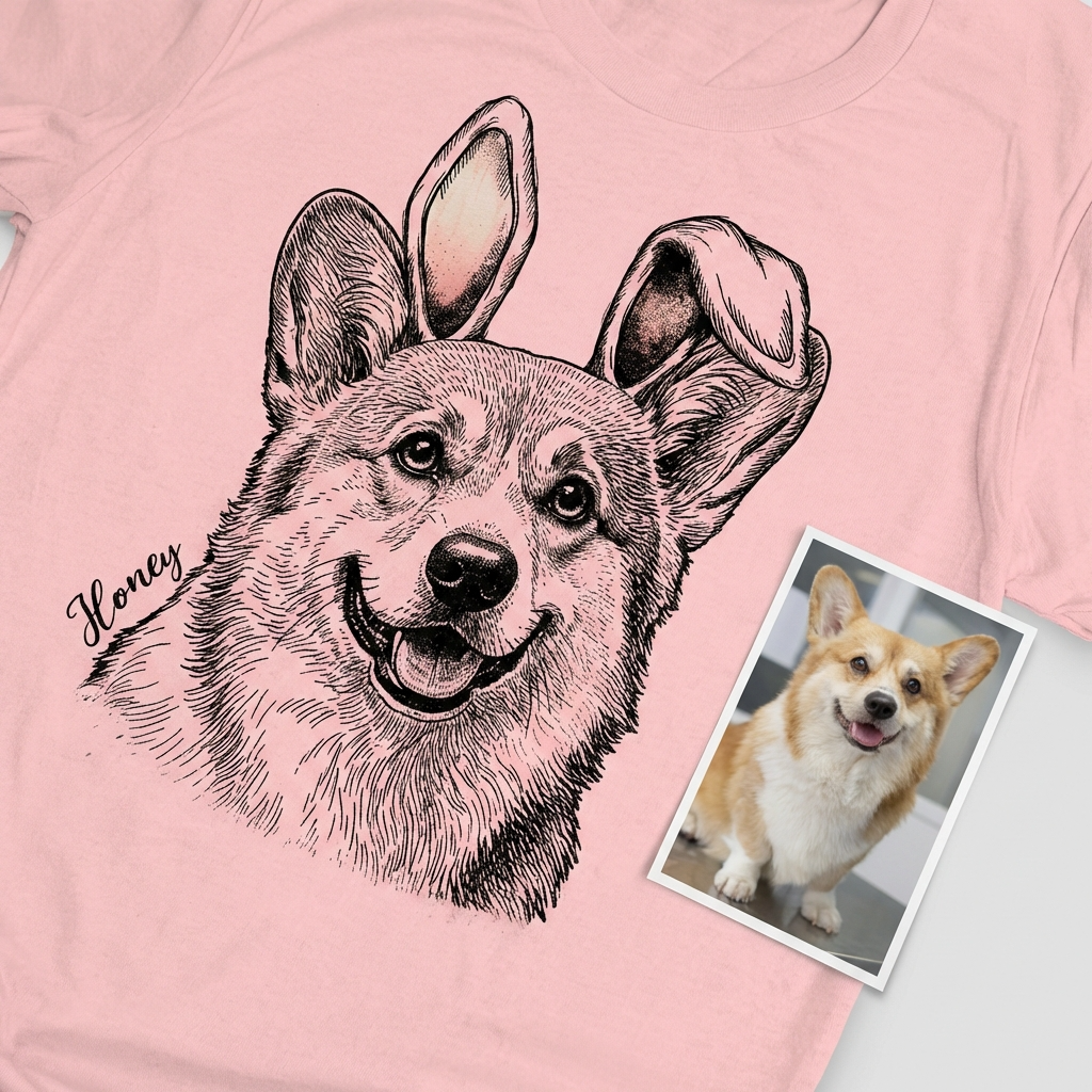 Custom Pet Easter Bella Canvas T-Shirt Gift, custom pet portrait gift for pet lovers (view 9)