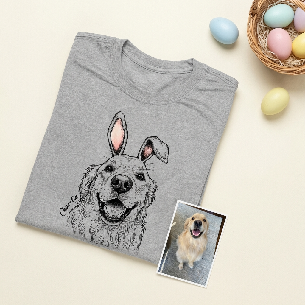 Custom Pet Easter Bella Canvas T-Shirt Gift, custom pet portrait gift for pet lovers (view 13)