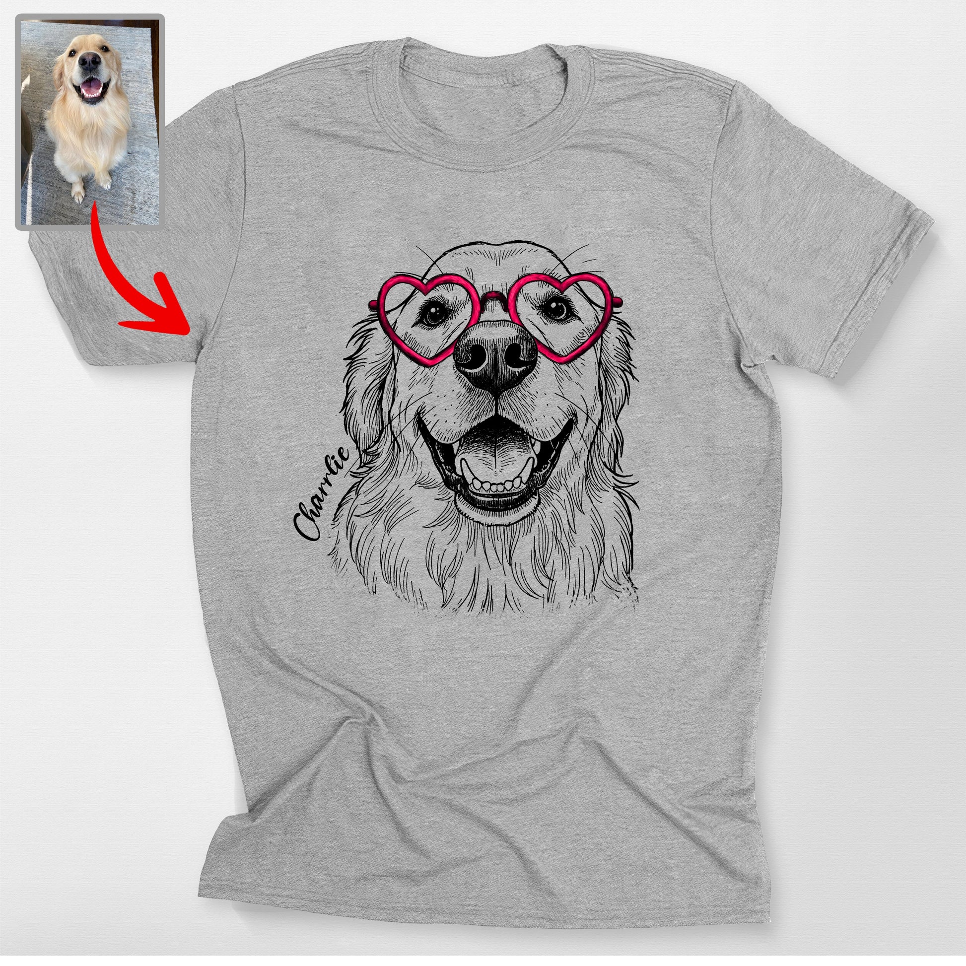 Custom Pet Valentine Sunglasses Bella Canvas T-Shirt, custom pet portrait gift for pet lovers