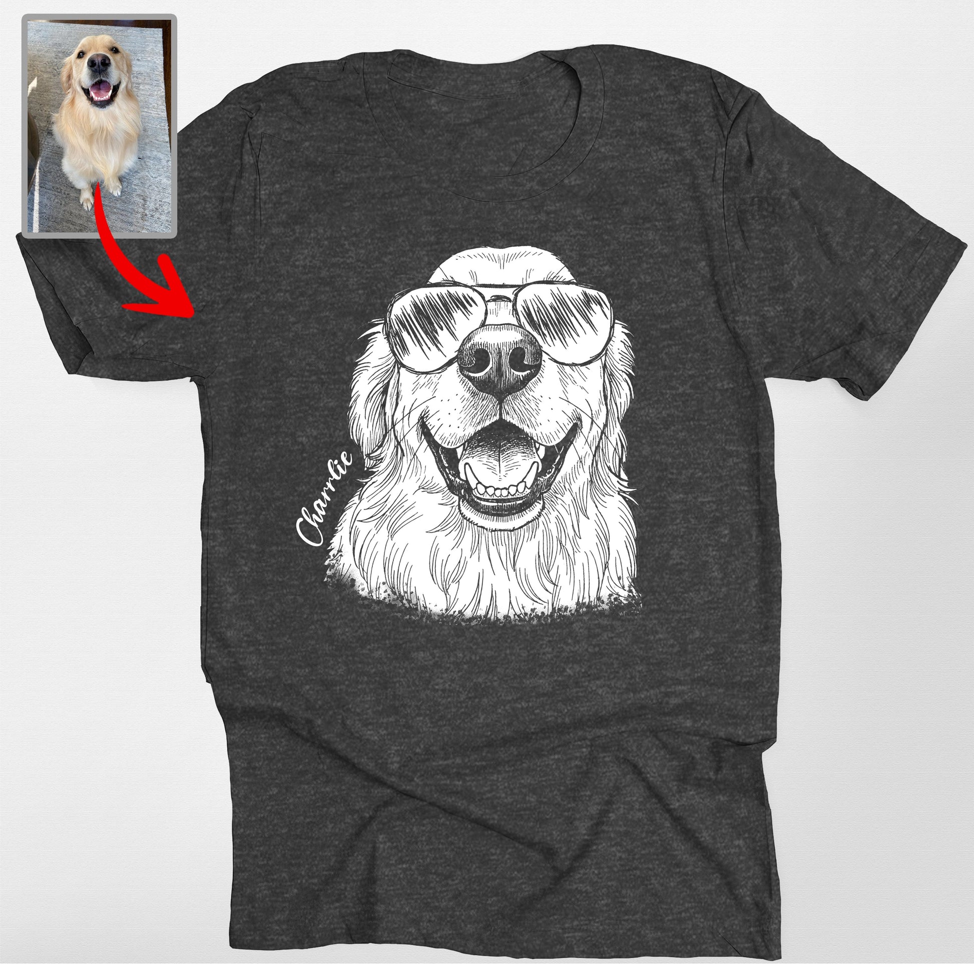 Custom Pet Valentine Sunglasses Bella Canvas T-Shirt, custom pet portrait gift for pet lovers (view 2)