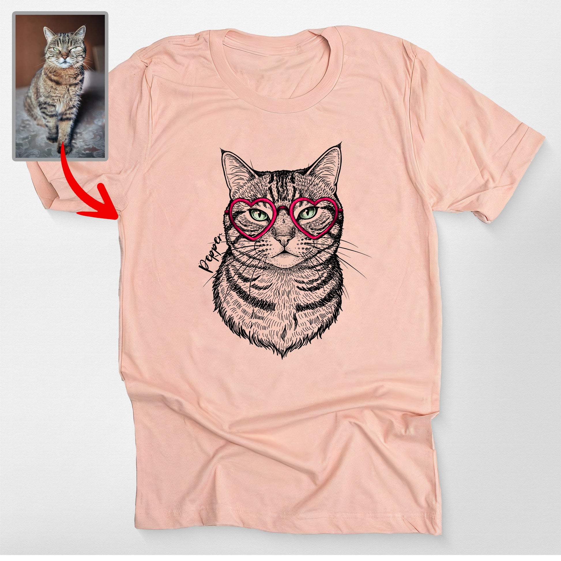 Custom Pet Valentine Sunglasses Bella Canvas T-Shirt, custom pet portrait gift for pet lovers (view 3)