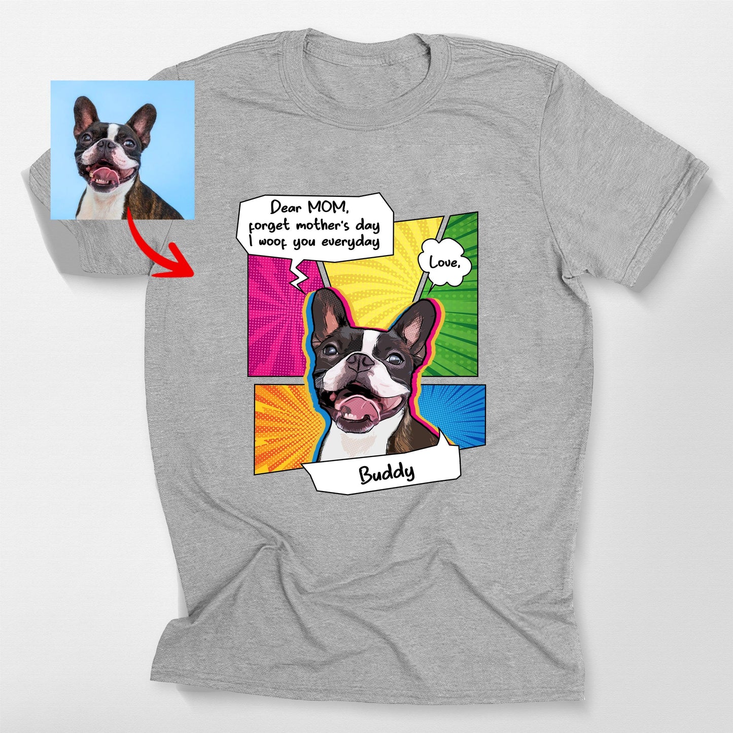Custom Pop Art Dog T-Shirt Bella Canvas Tee, custom pet portrait gift for pet lovers