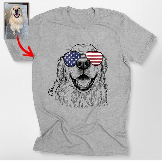 Custom USA Pet Bella Canvas T-Shirt Patriotic, custom pet portrait gift for pet lovers