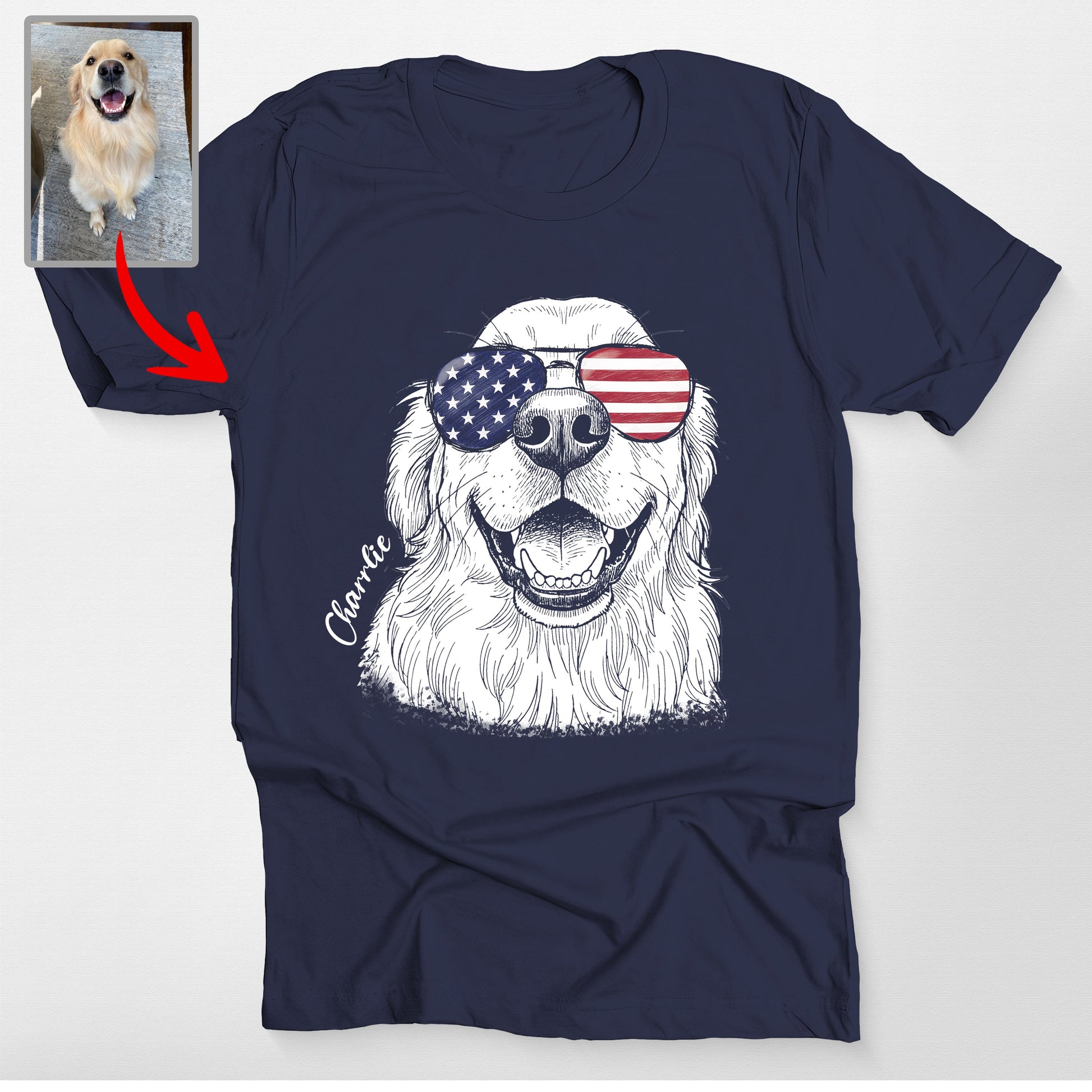 Custom USA Pet Bella Canvas T-Shirt Patriotic, custom pet portrait gift for pet lovers (view 5)