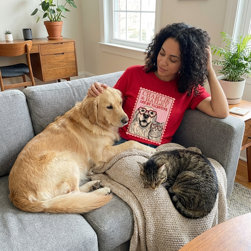 Custom Valentine Pet Bella Canvas T-Shirt Gift, custom pet portrait gift for pet lovers (view 2)