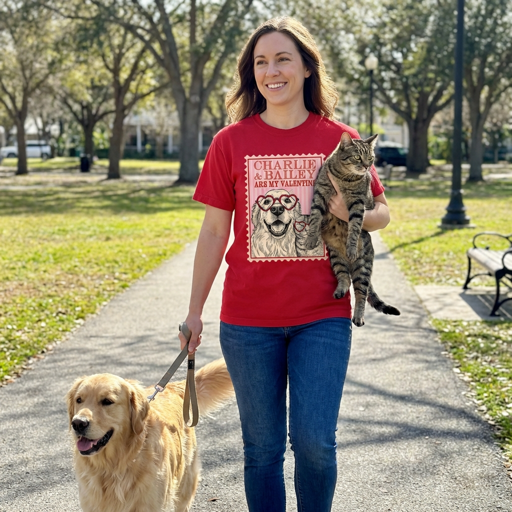 Custom Valentine Pet Bella Canvas T-Shirt Gift, custom pet portrait gift for pet lovers (view 3)
