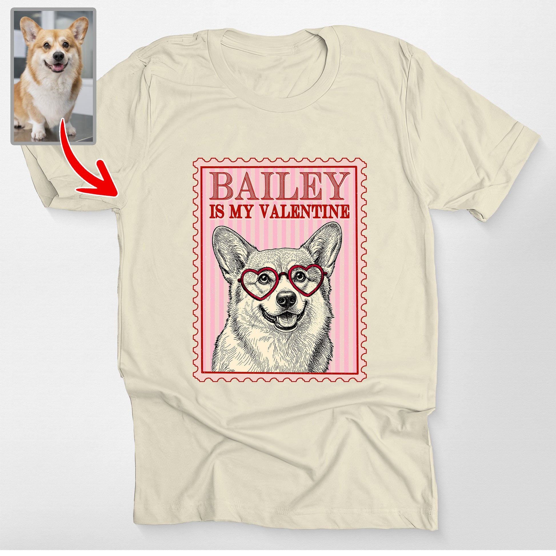 Custom Valentine Pet Bella Canvas T-Shirt Gift, custom pet portrait gift for pet lovers (view 8)