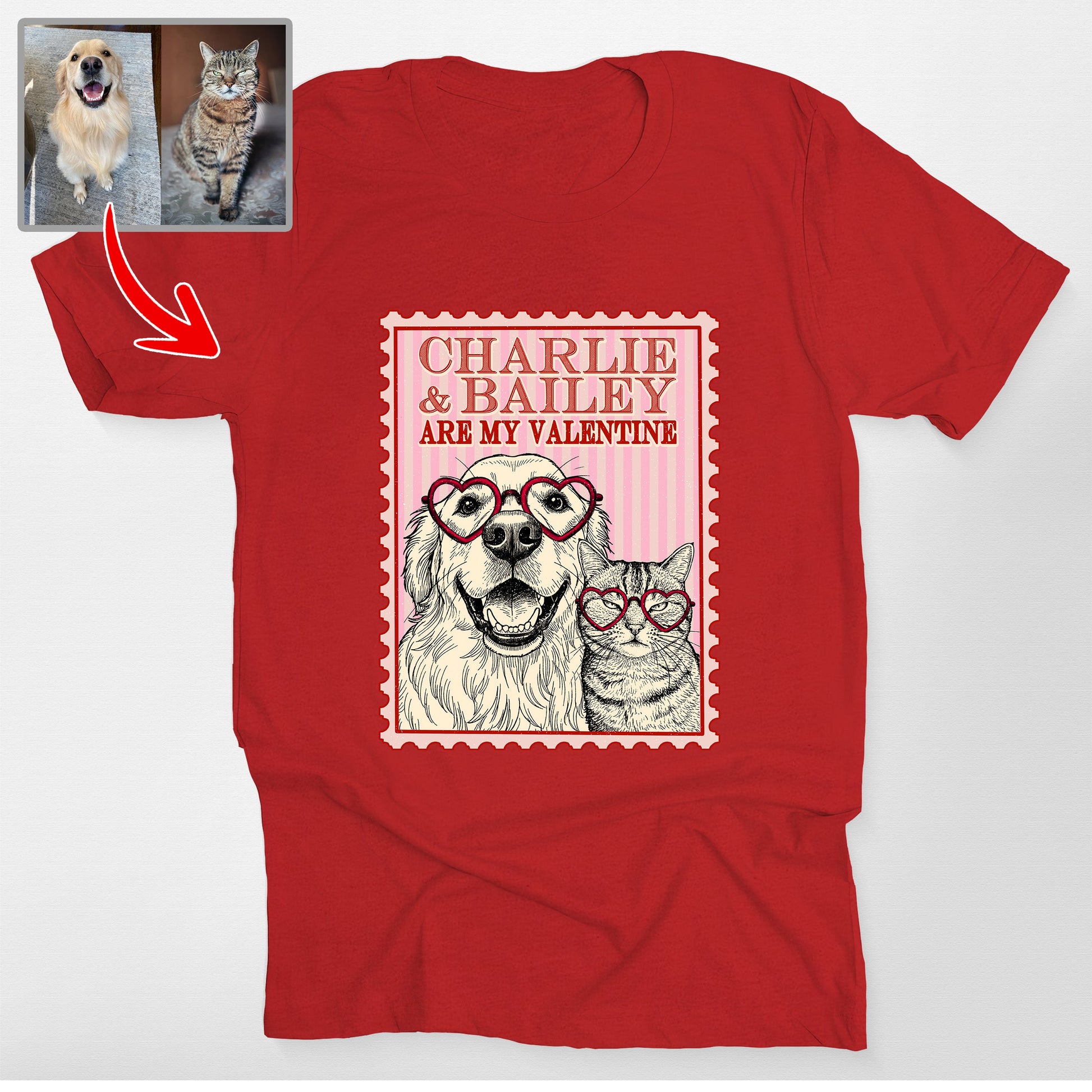 Custom Valentine Pet Bella Canvas T-Shirt Gift, custom pet portrait gift for pet lovers (view 9)