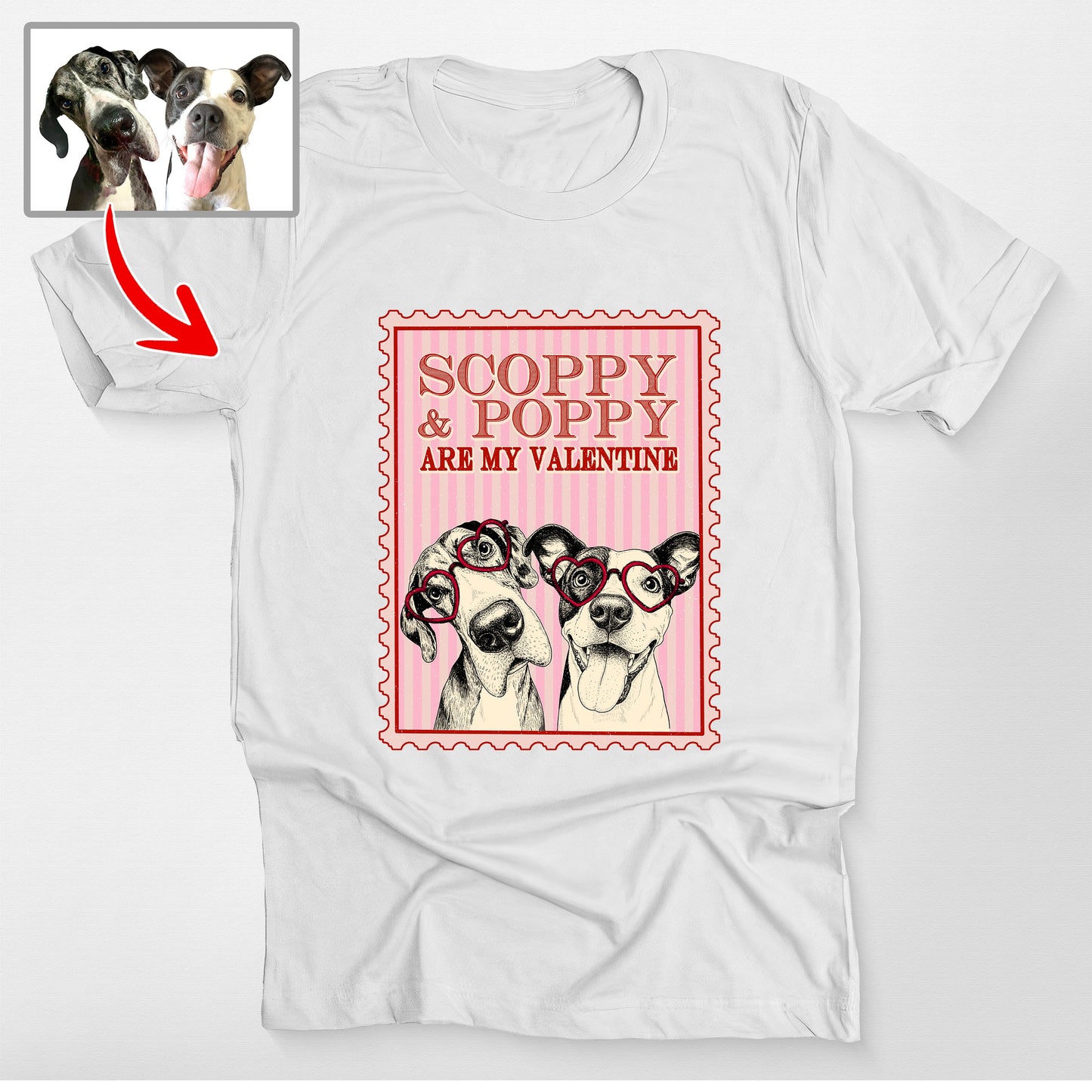 Custom Valentine Pet Bella Canvas T-Shirt Gift, custom pet portrait gift for pet lovers (view 10)