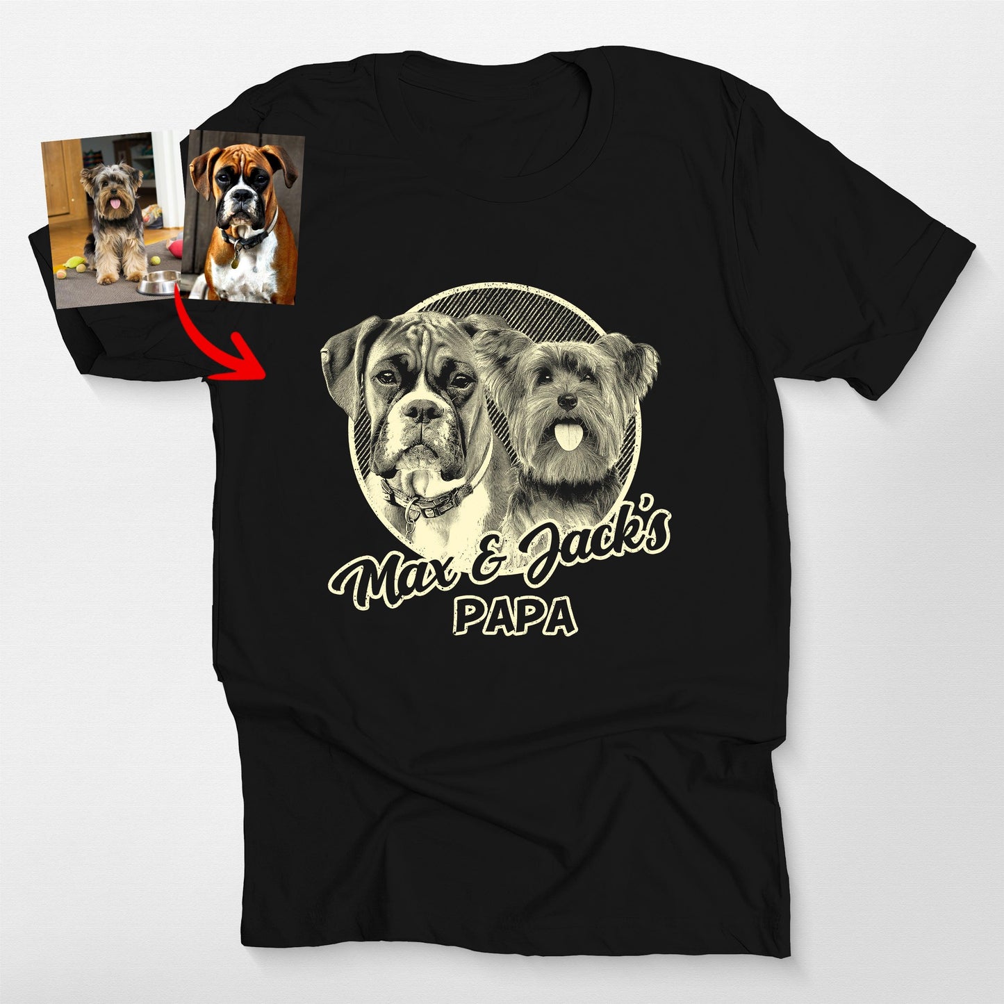 Customized Dogface on Bella Canvas T-Shirt, custom pet portrait gift for pet lovers
