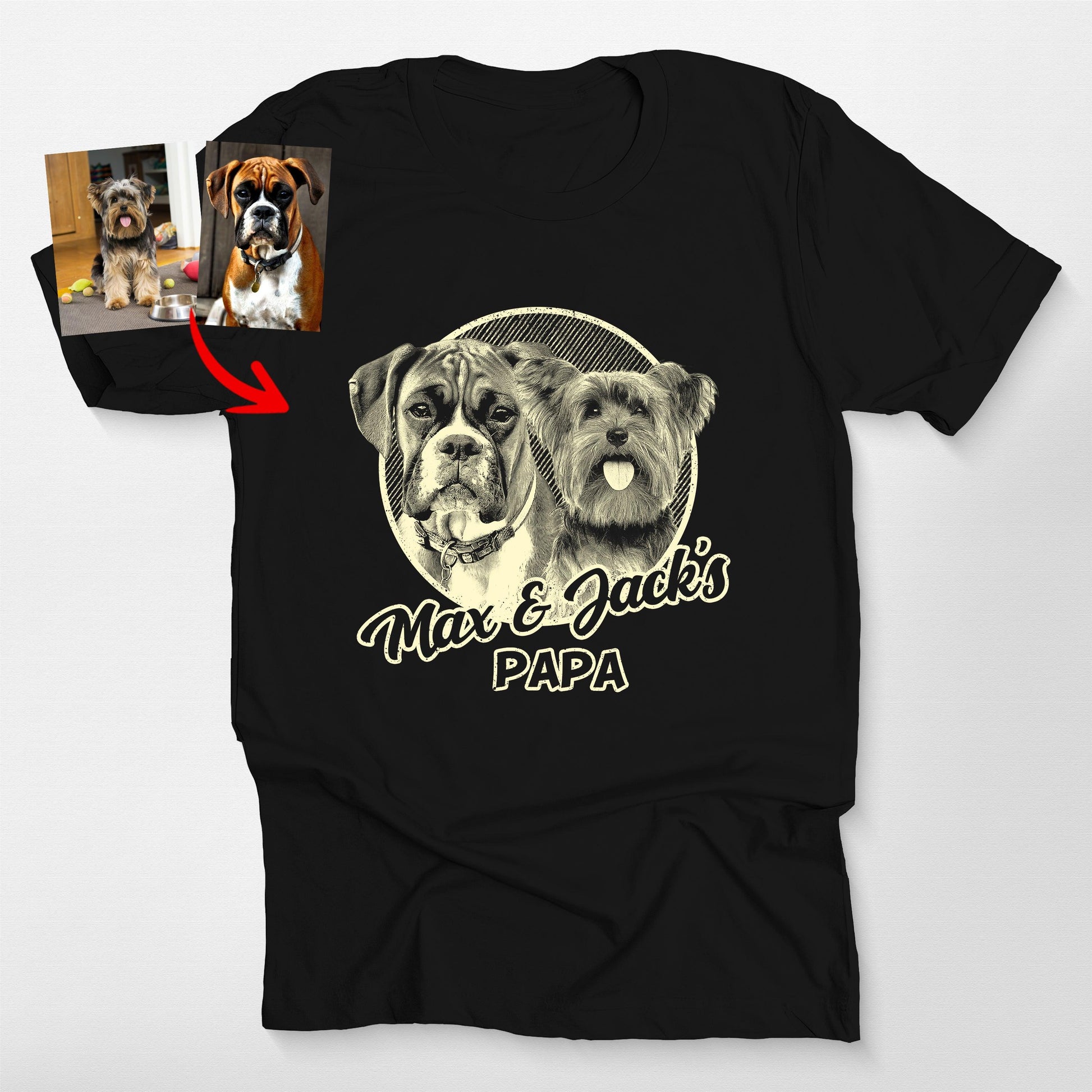 Customized Dogface on Bella Canvas T-Shirt, custom pet portrait gift for pet lovers