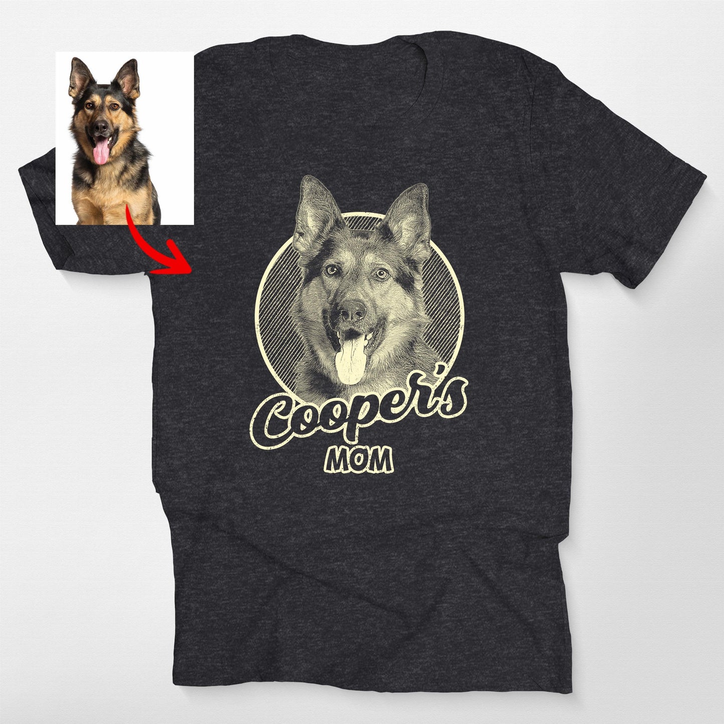 Customized Dogface on Bella Canvas T-Shirt, custom pet portrait gift for pet lovers (view 2)