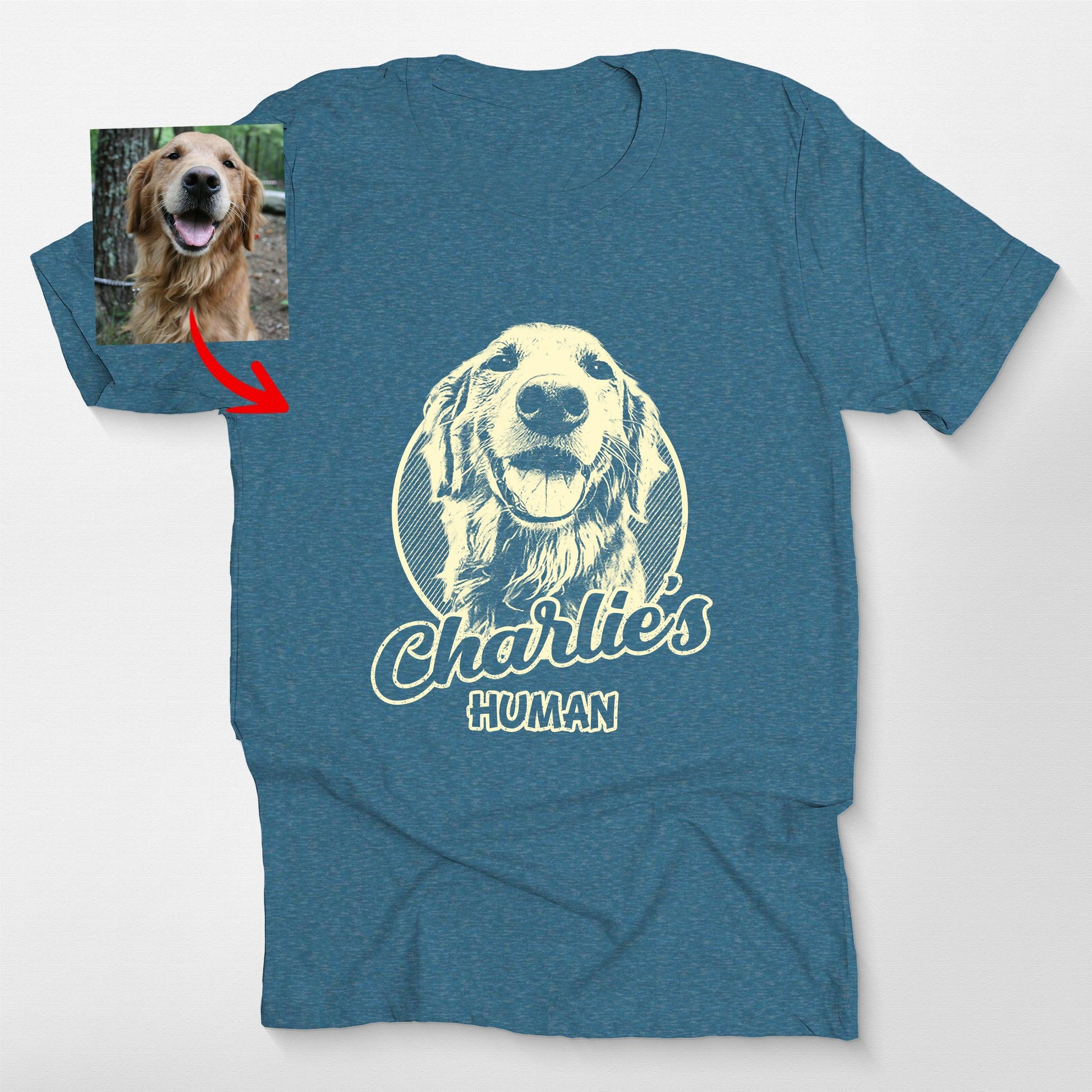 Customized Dogface on Bella Canvas T-Shirt, custom pet portrait gift for pet lovers (view 3)