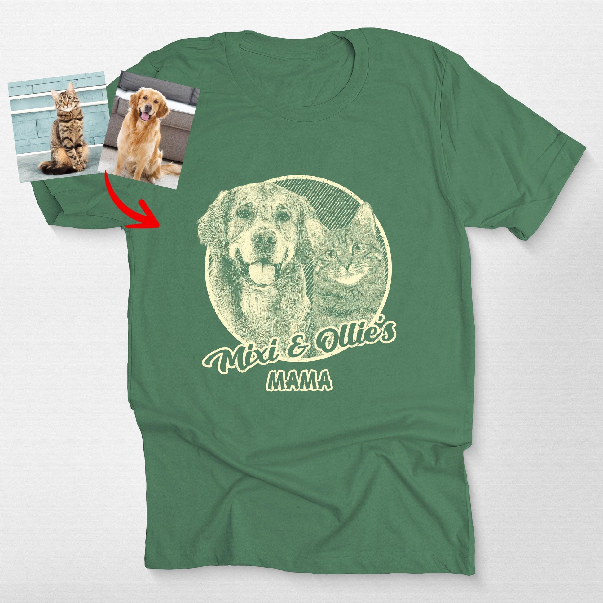 Customized Dogface on Bella Canvas T-Shirt, custom pet portrait gift for pet lovers (view 5)