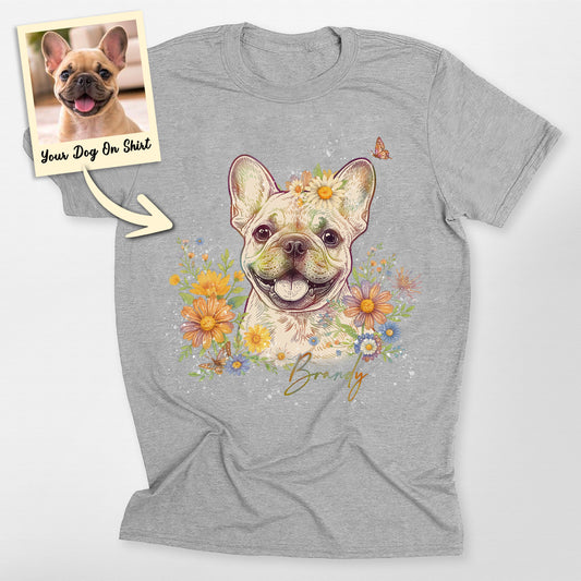 Customized French Bulldog Shirt Floral Portrai, custom pet portrait gift for pet lovers