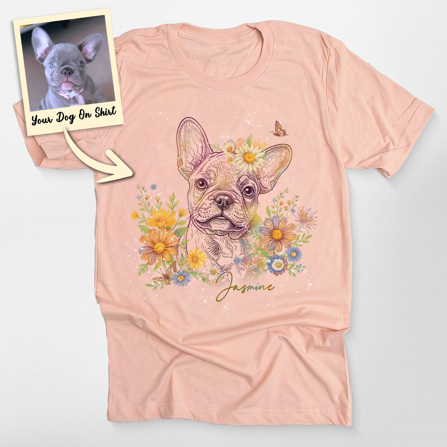 Customized French Bulldog Shirt Floral Portrai, custom pet portrait gift for pet lovers (view 2)