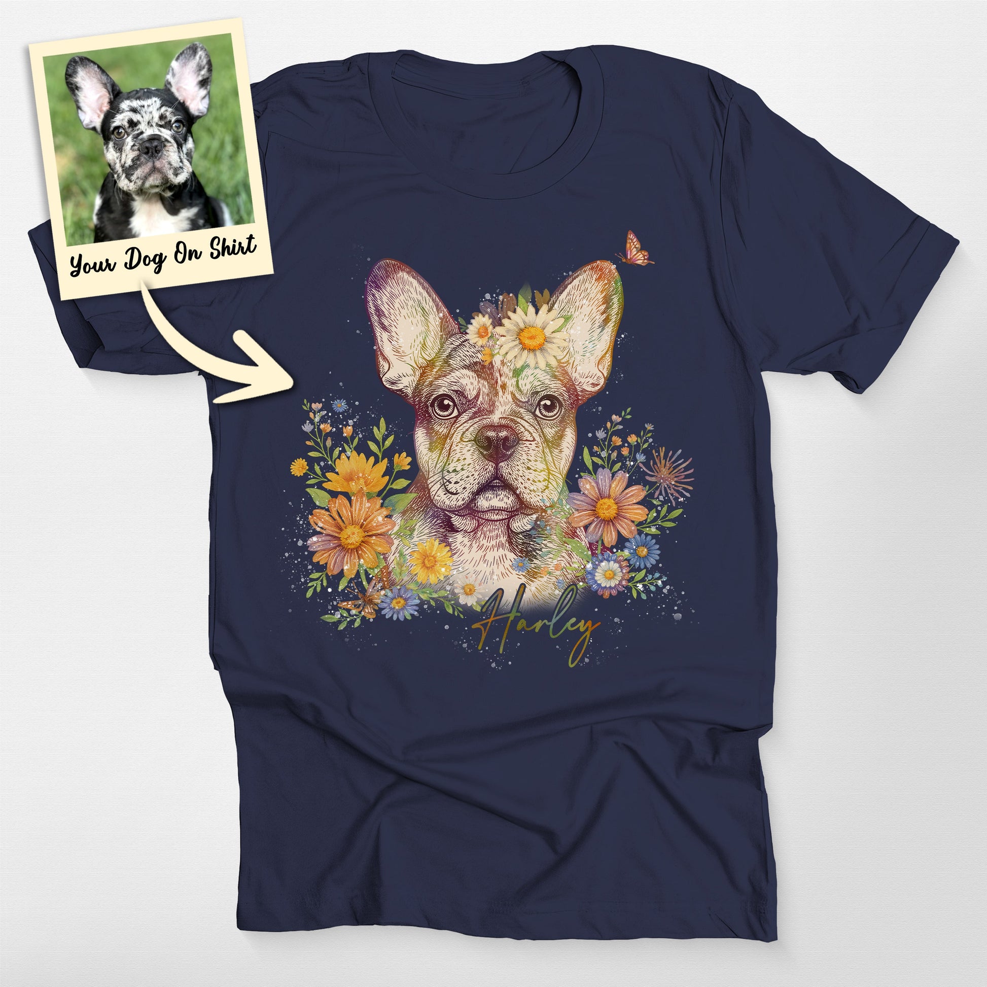 Customized French Bulldog Shirt Floral Portrai, custom pet portrait gift for pet lovers (view 3)