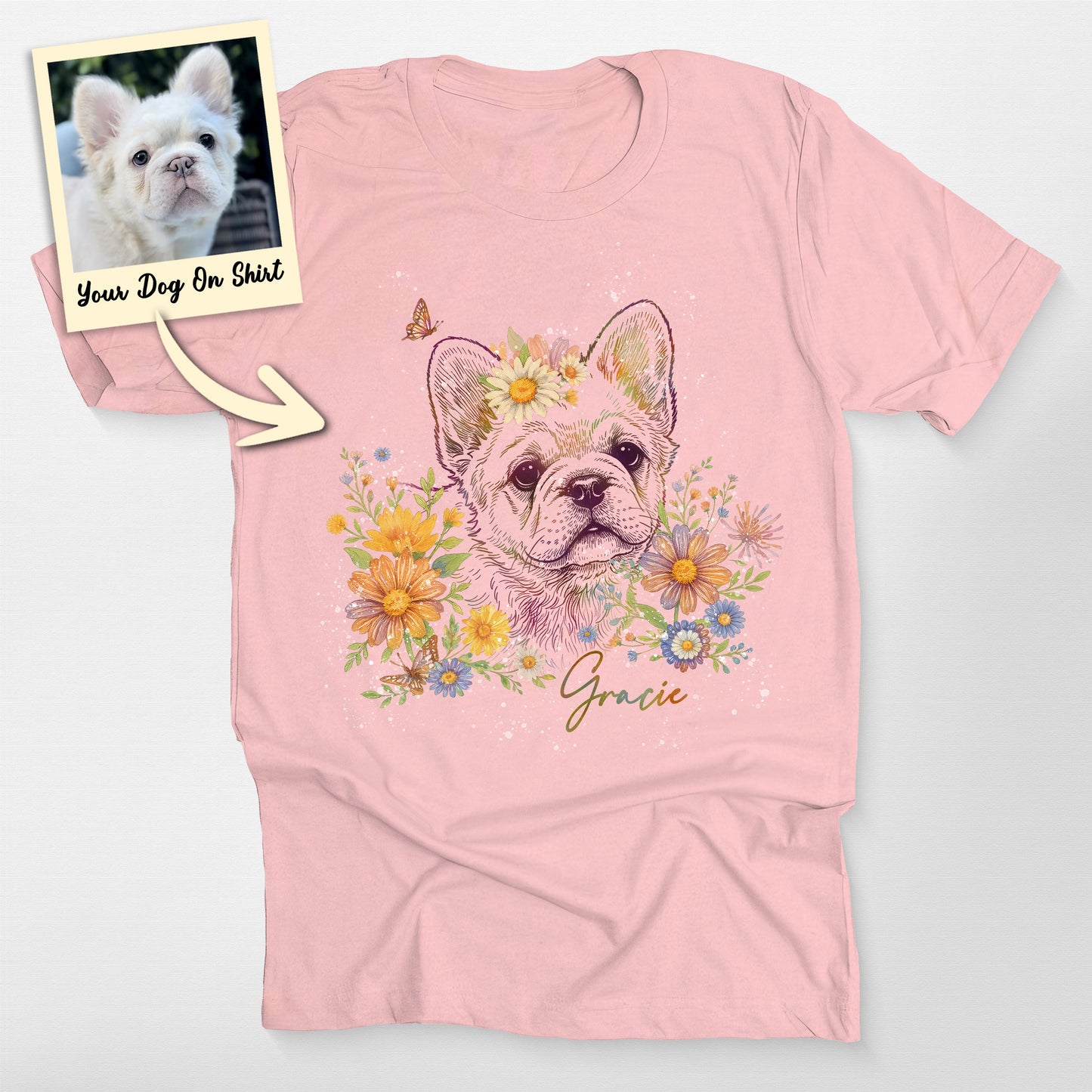 Customized French Bulldog Shirt Floral Portrai, custom pet portrait gift for pet lovers (view 4)
