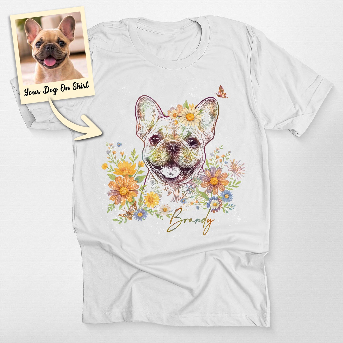 Customized French Bulldog Shirt Floral Portrai, custom pet portrait gift for pet lovers (view 5)