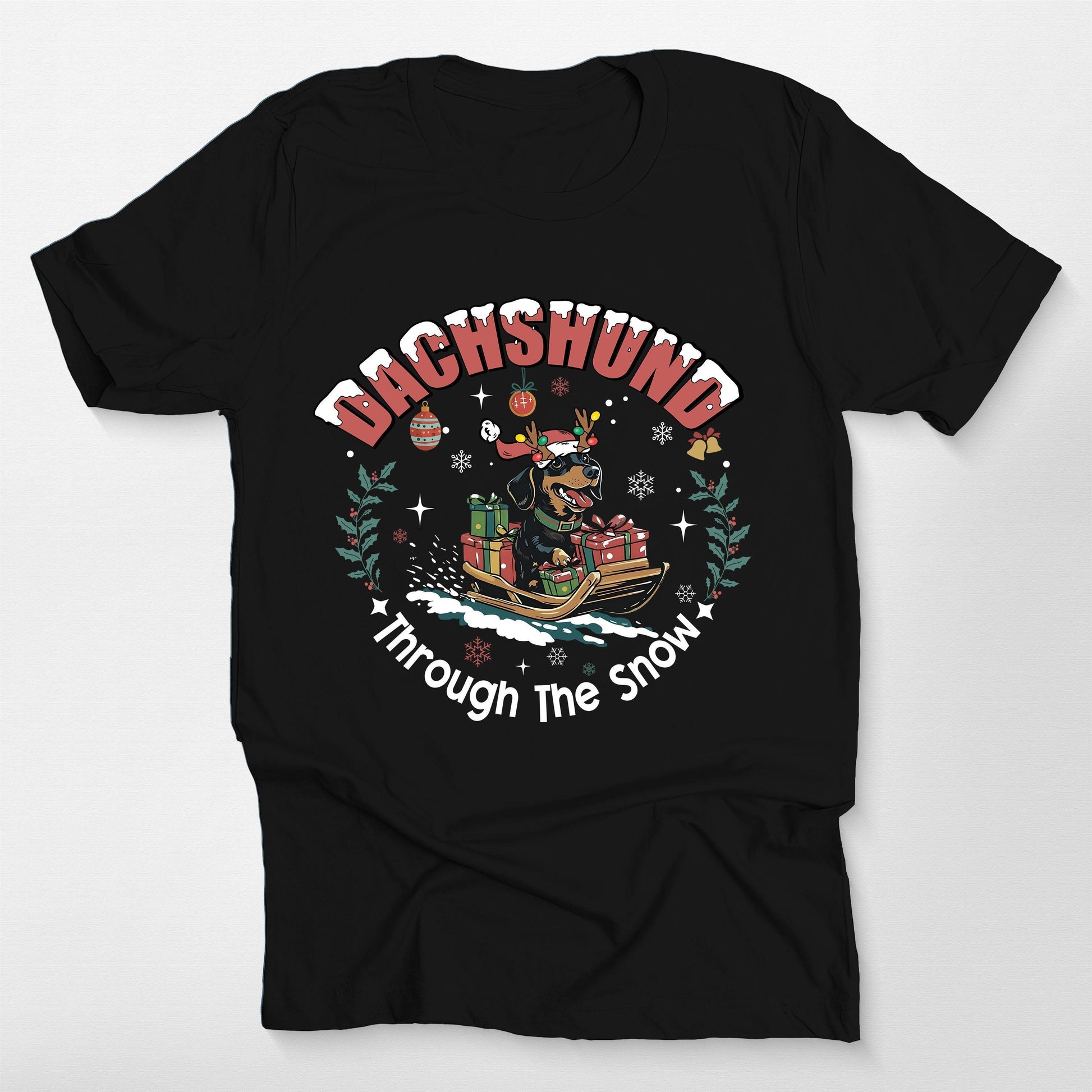 Dachshund Through the Snow T-Shirt Funny Bella