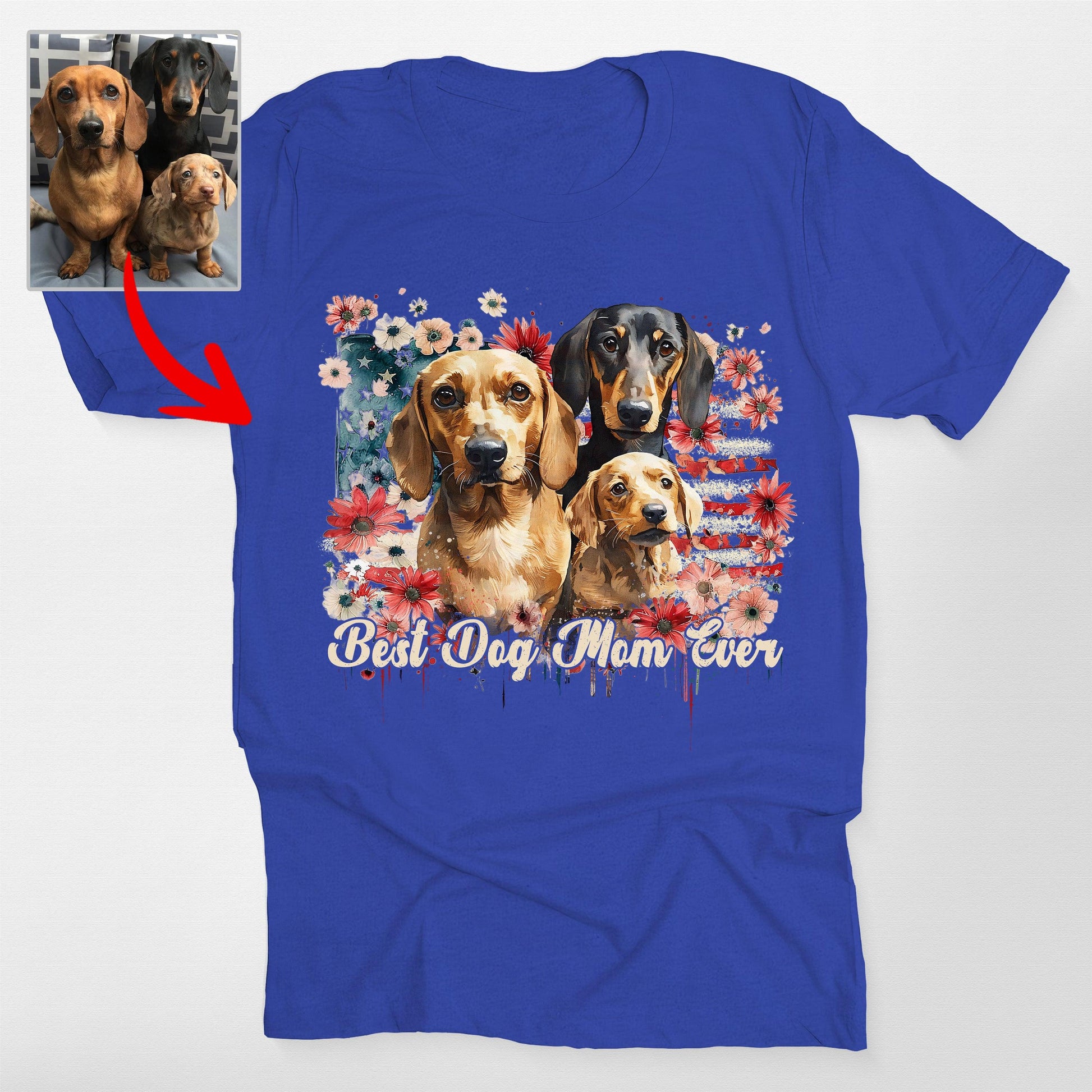 Flora Custom Dogface with America Flag T-Shirt, custom pet portrait gift for pet lovers (view 7)