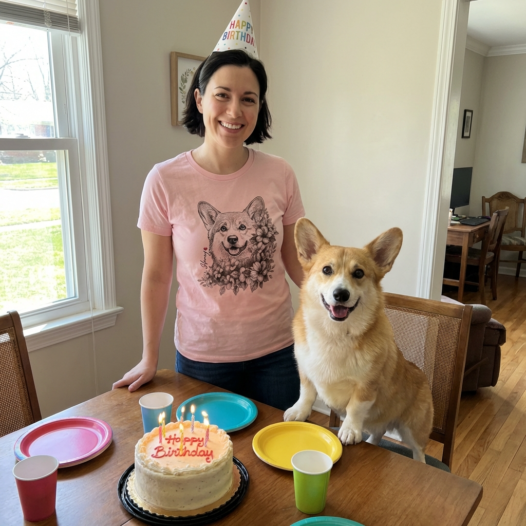 Floral Dog Portrait Bella Canvas T-Shirt Custom, custom pet portrait gift for pet lovers (view 10)
