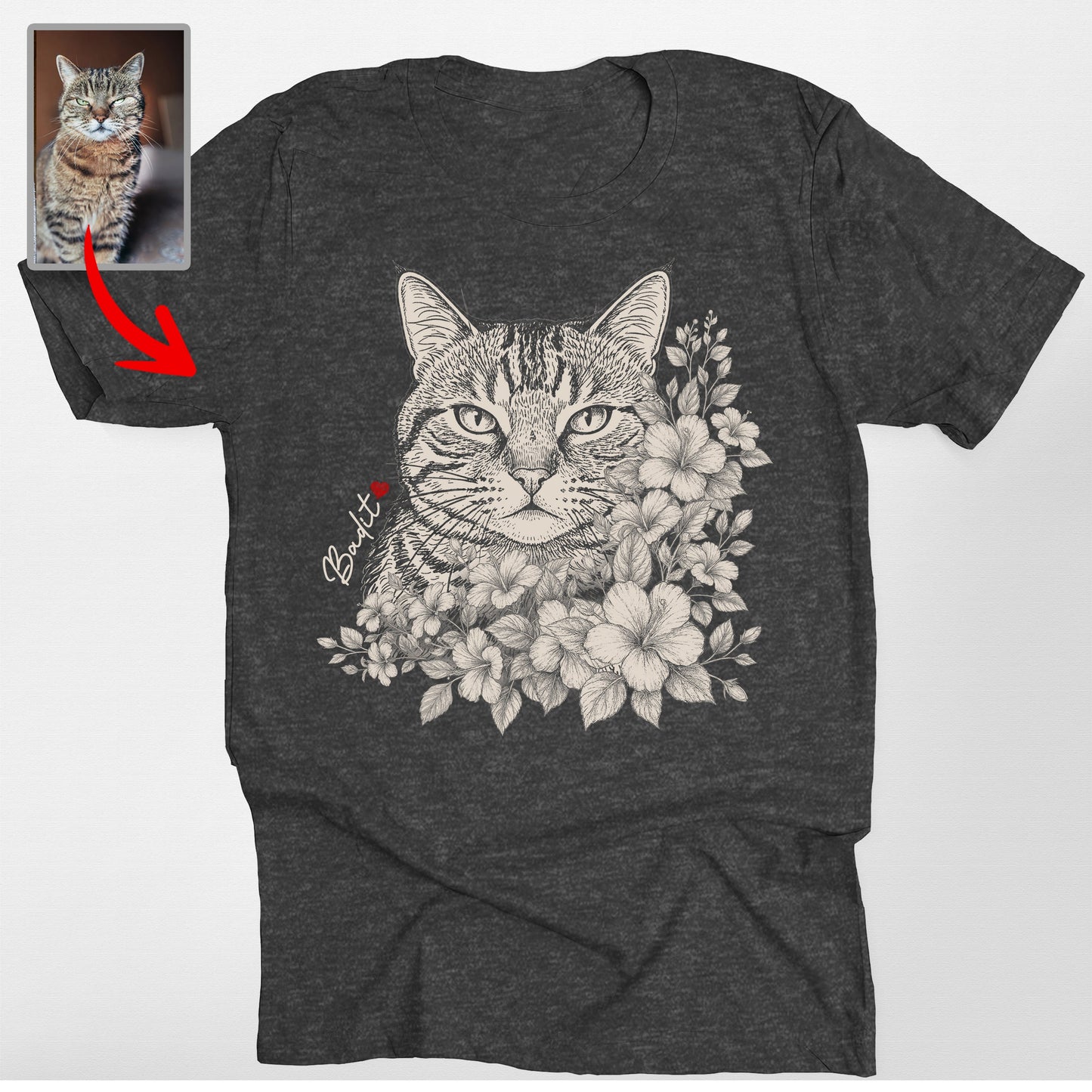 Floral Dog Portrait Bella Canvas T-Shirt Custom, custom pet portrait gift for pet lovers (view 11)