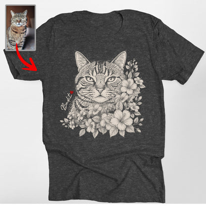 Floral Dog Portrait Bella Canvas T-Shirt Custom, custom pet portrait gift for pet lovers (view 11)