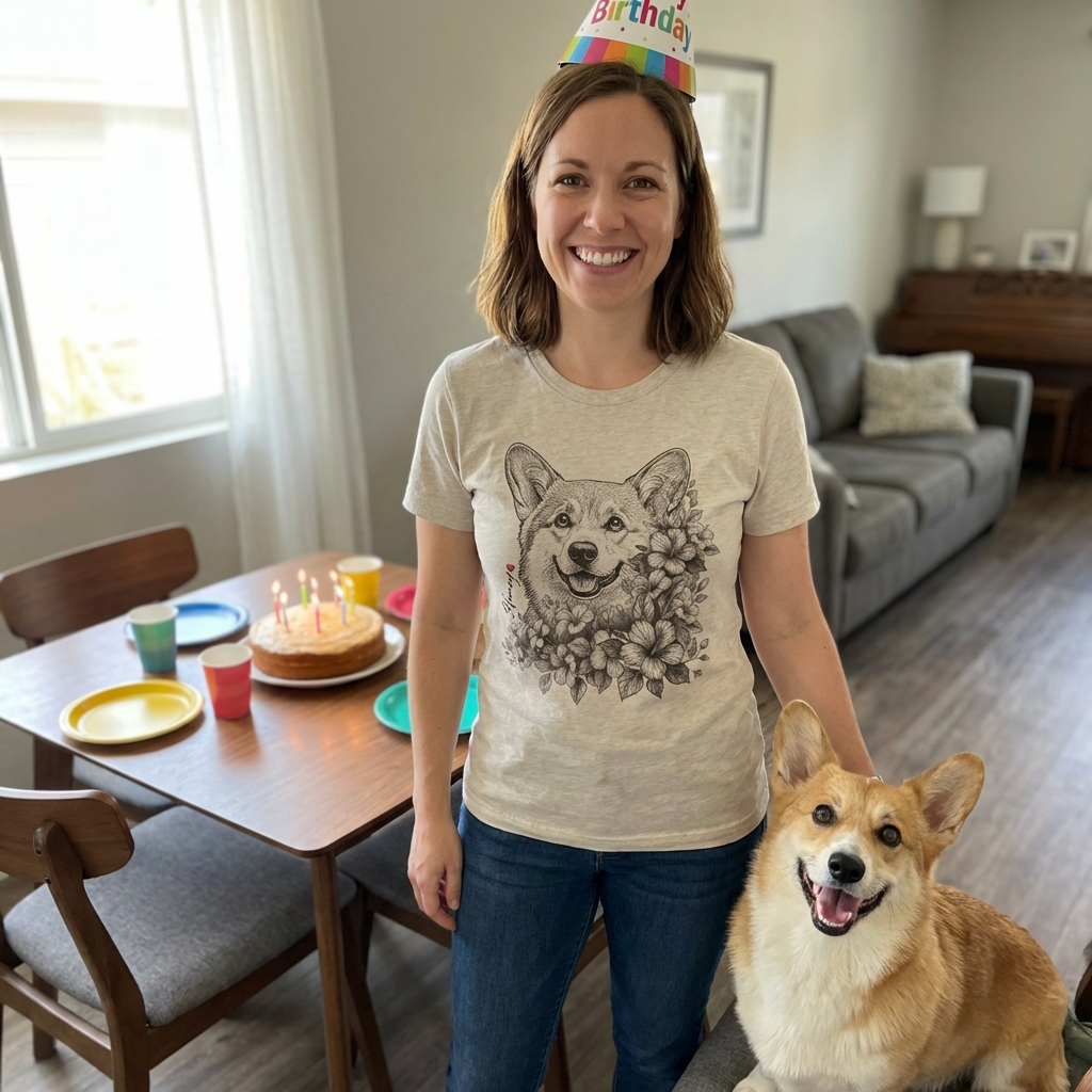 Floral Dog Portrait Bella Canvas T-Shirt Custom, custom pet portrait gift for pet lovers (view 21)