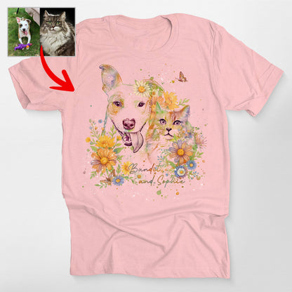 Floral Dog Portrait Bella Canvas T-Shirt, custom pet portrait gift for pet lovers (view 6)