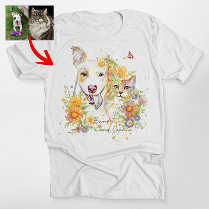 Floral Dog Portrait Bella Canvas T-Shirt, custom pet portrait gift for pet lovers (view 7)