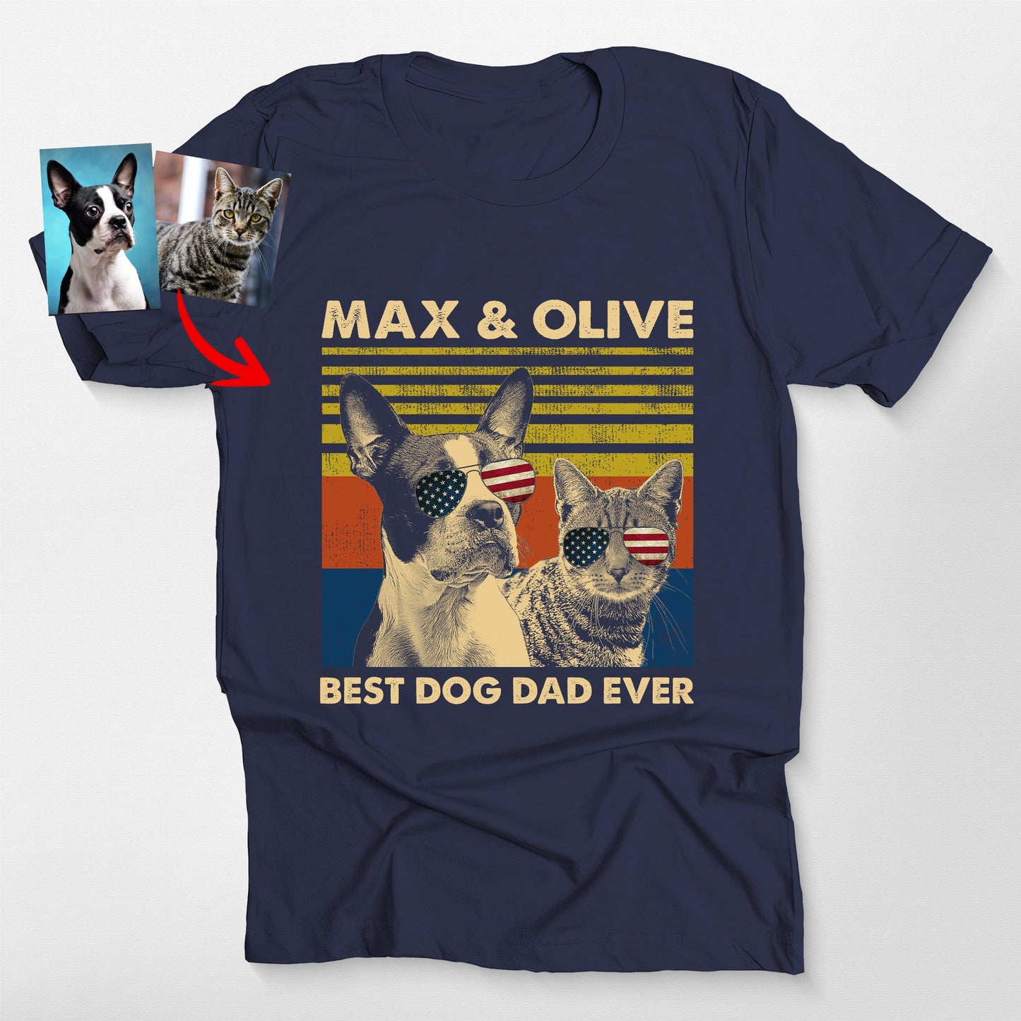 Funny Patriotic Custom Dogface with Glasses Un, custom pet portrait gift for pet lovers (view 7)