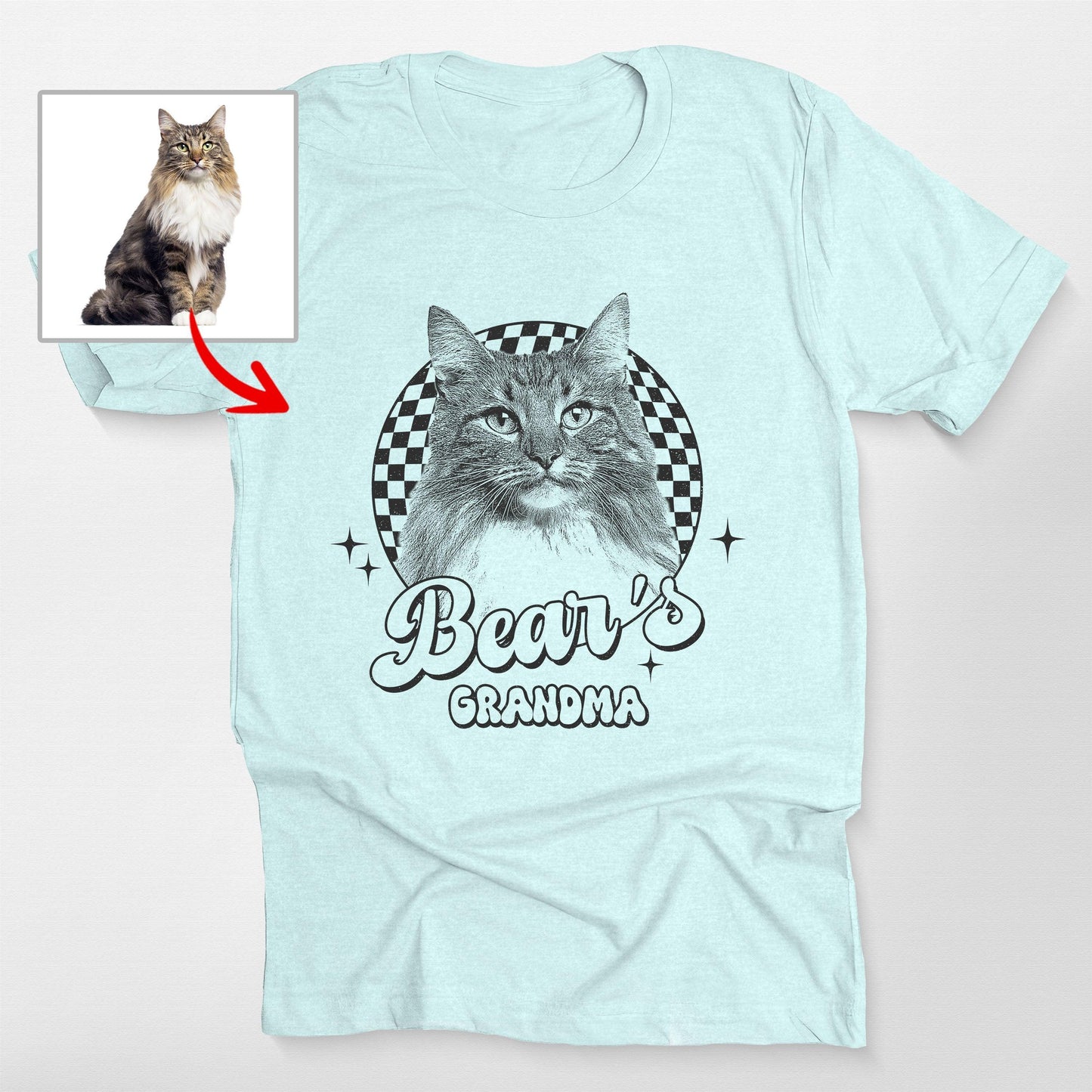 Groovy Checkered Custom Dogface Unisex T-Shirt, custom pet portrait gift for pet lovers (view 3)
